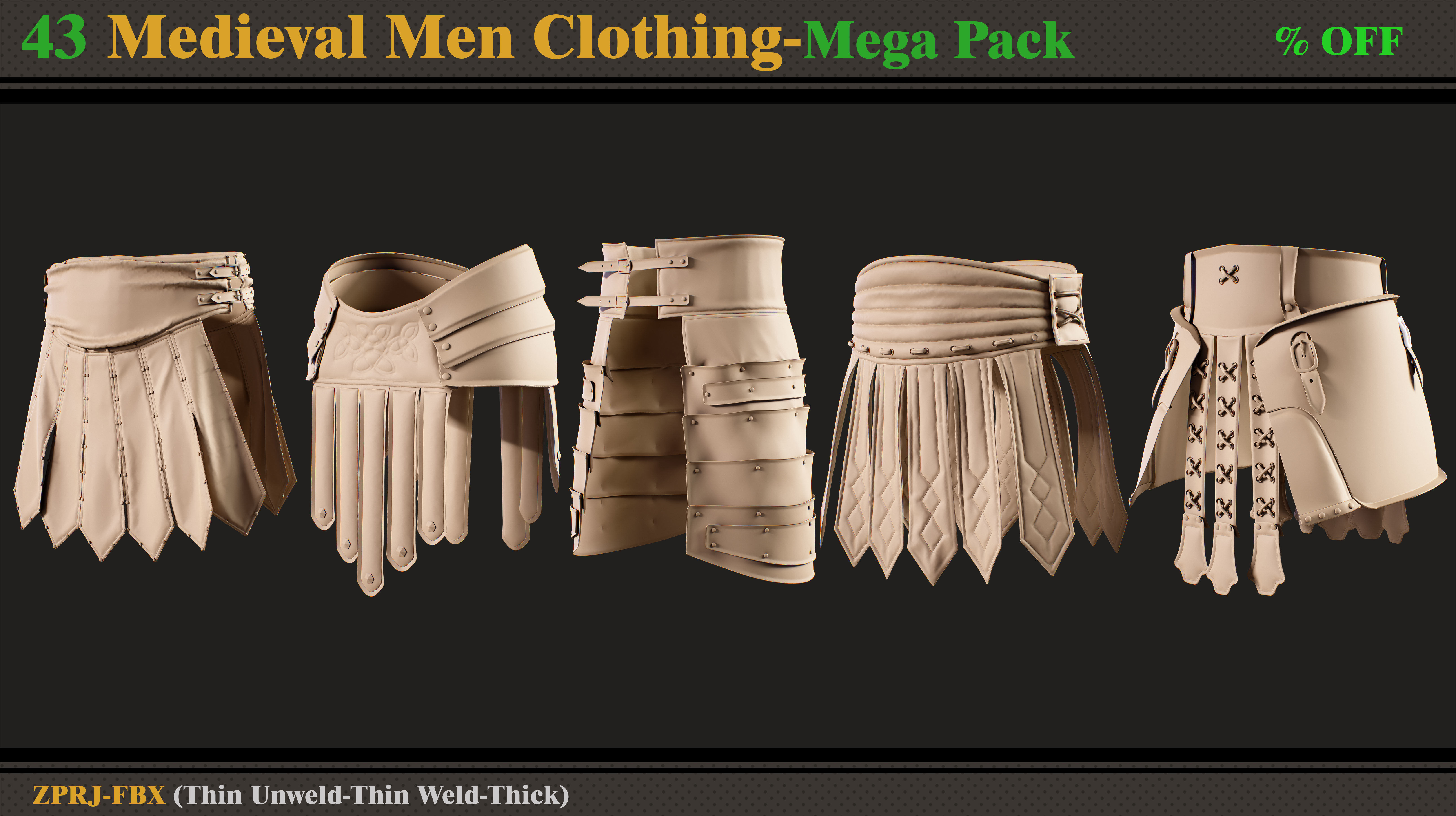 43 Medieval Men Clothing-MEGA PACK 3D model_4