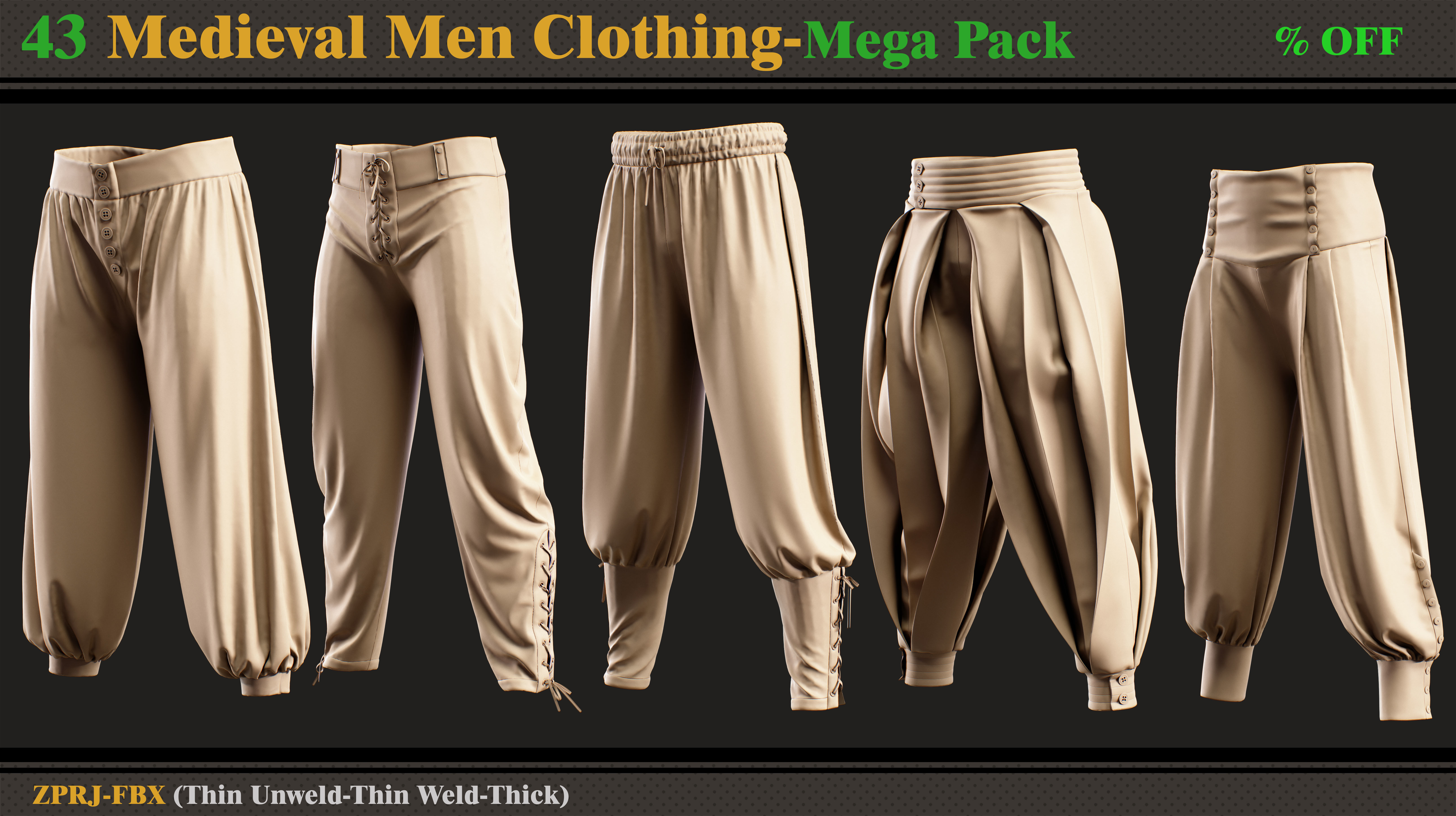 43 Medieval Men Clothing-MEGA PACK 3D model_2
