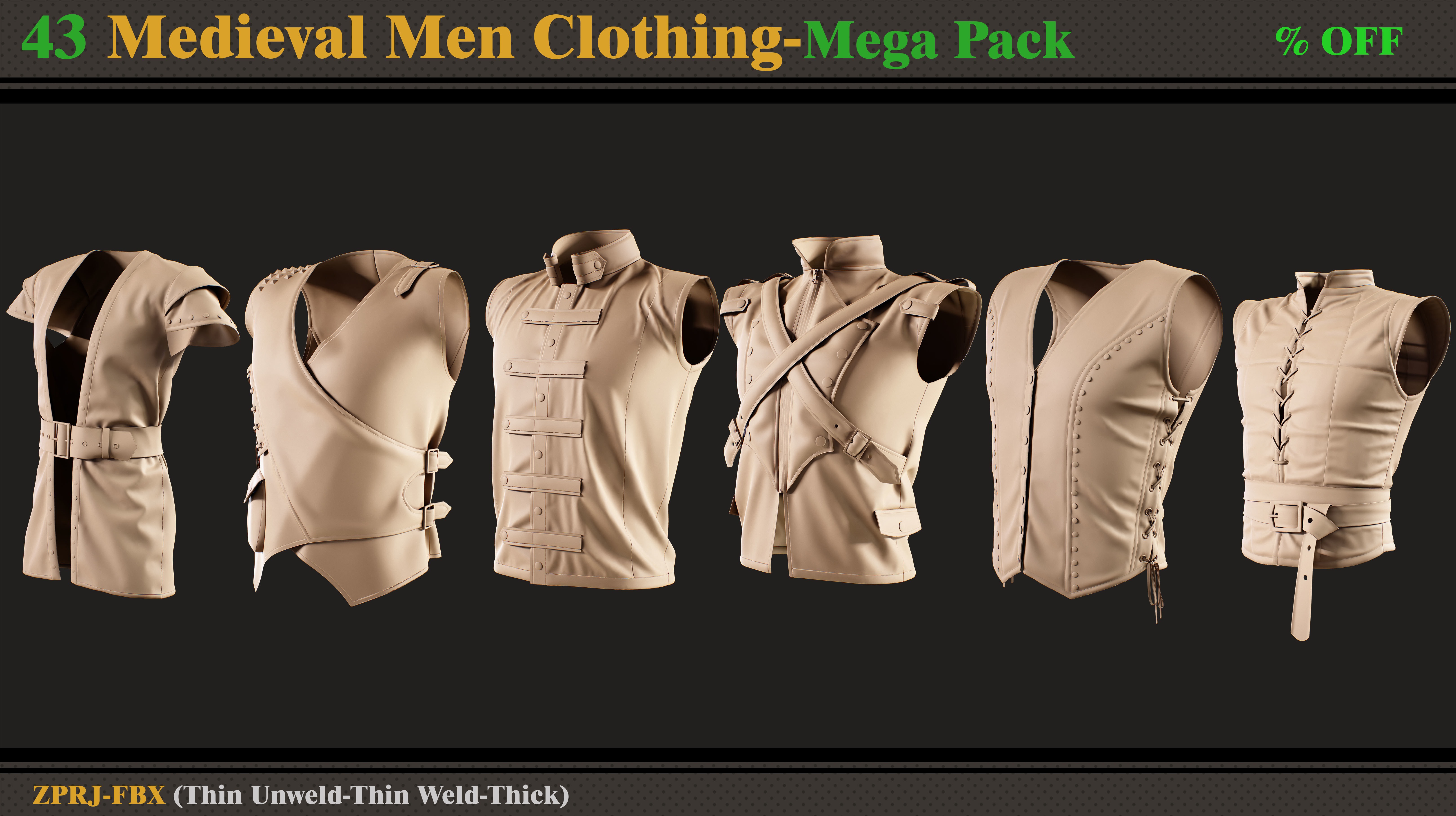 43 Medieval Men Clothing-MEGA PACK 3D model_7