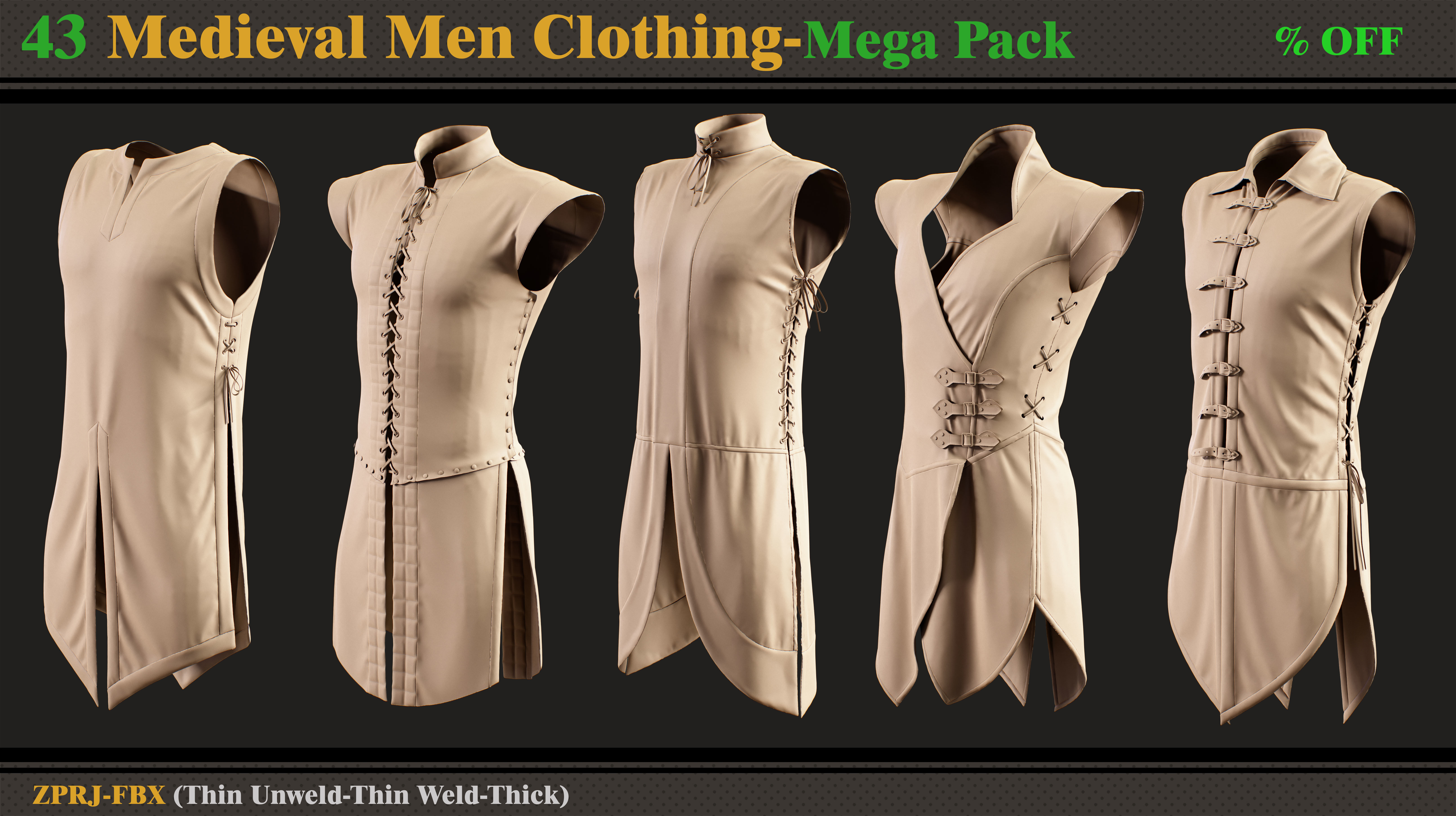 43 Medieval Men Clothing-MEGA PACK 3D model_3