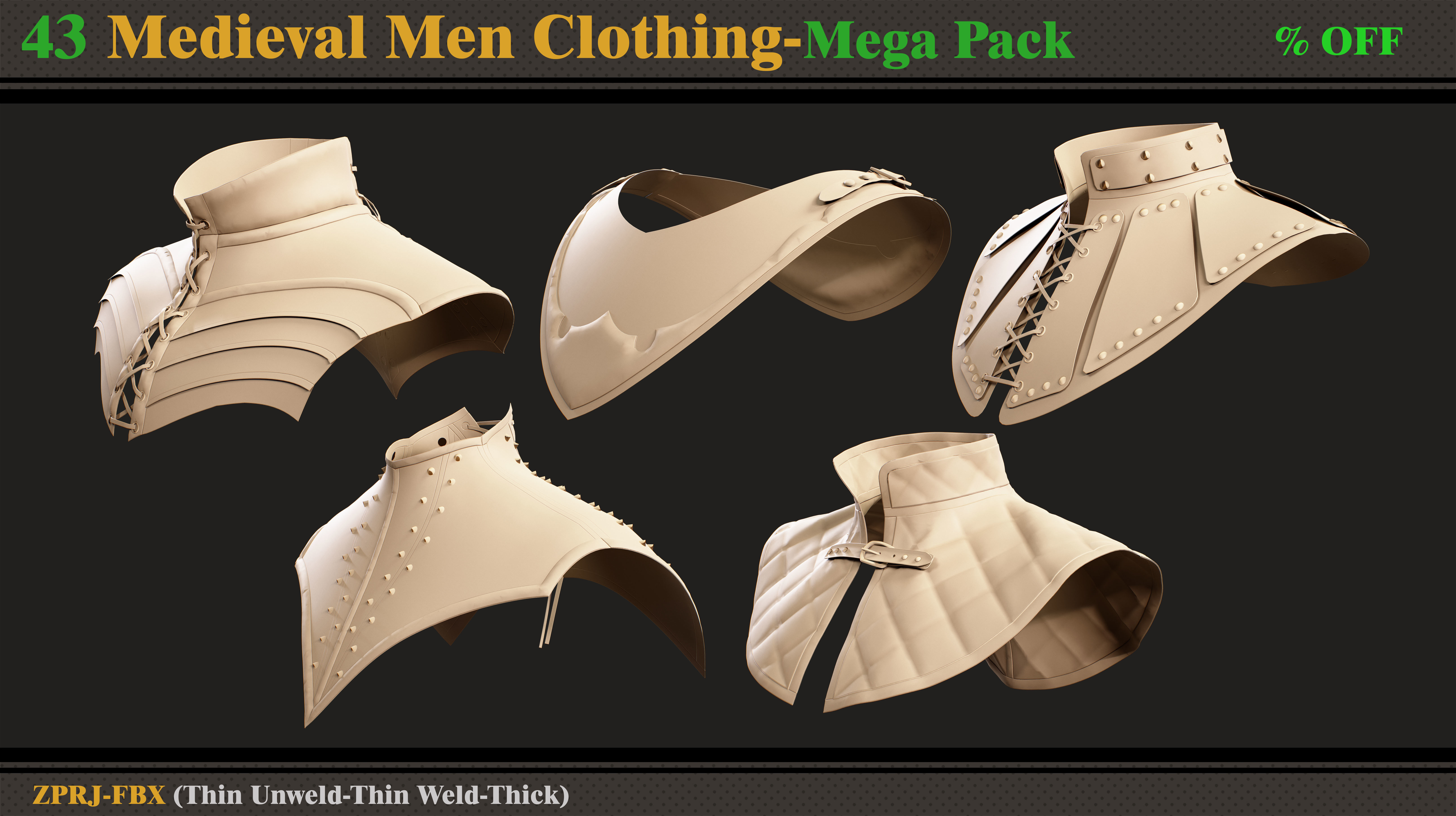 43 Medieval Men Clothing-MEGA PACK 3D model_5