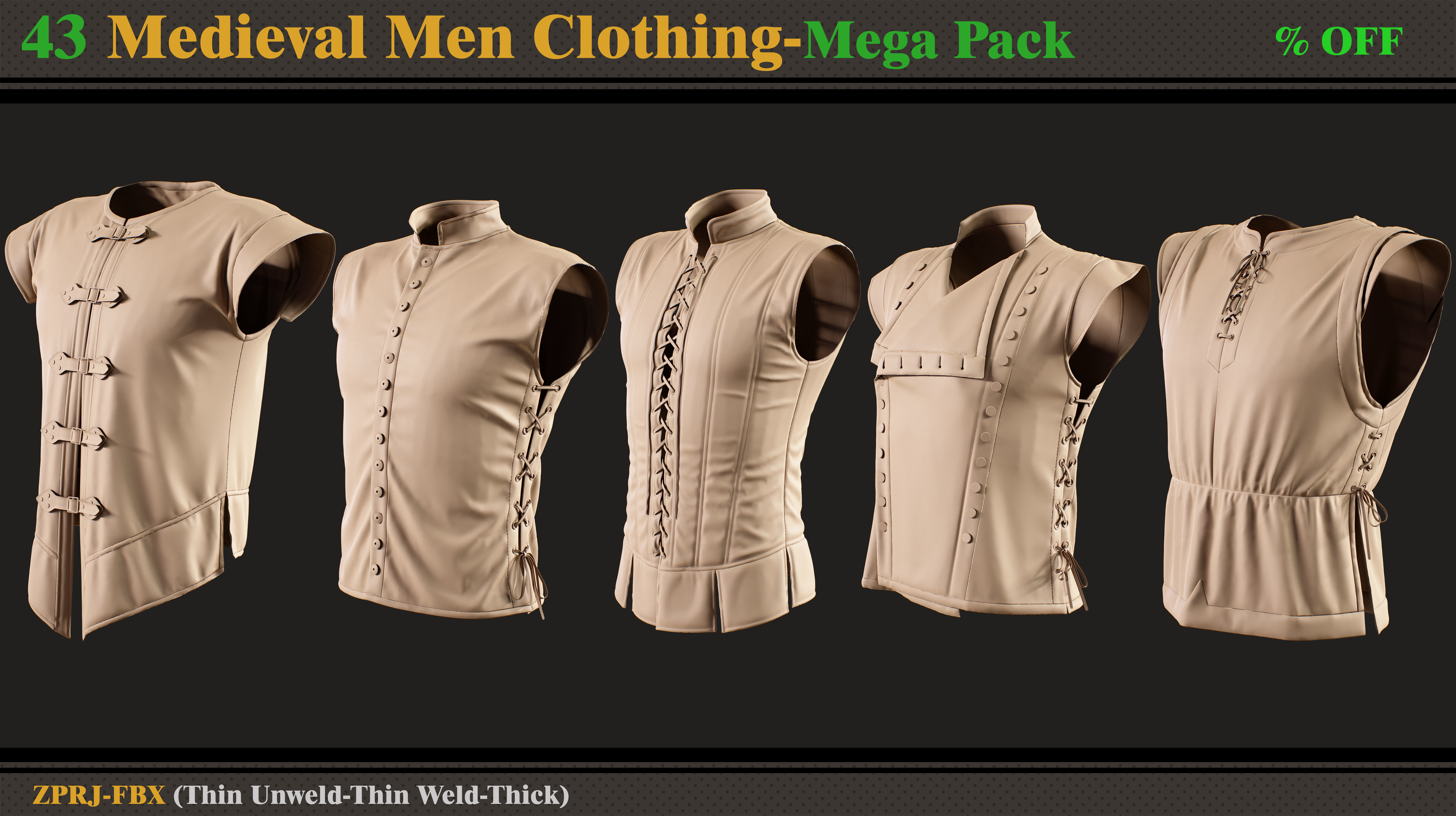 43 Medieval Men Clothing-MEGA PACK 3D model_6