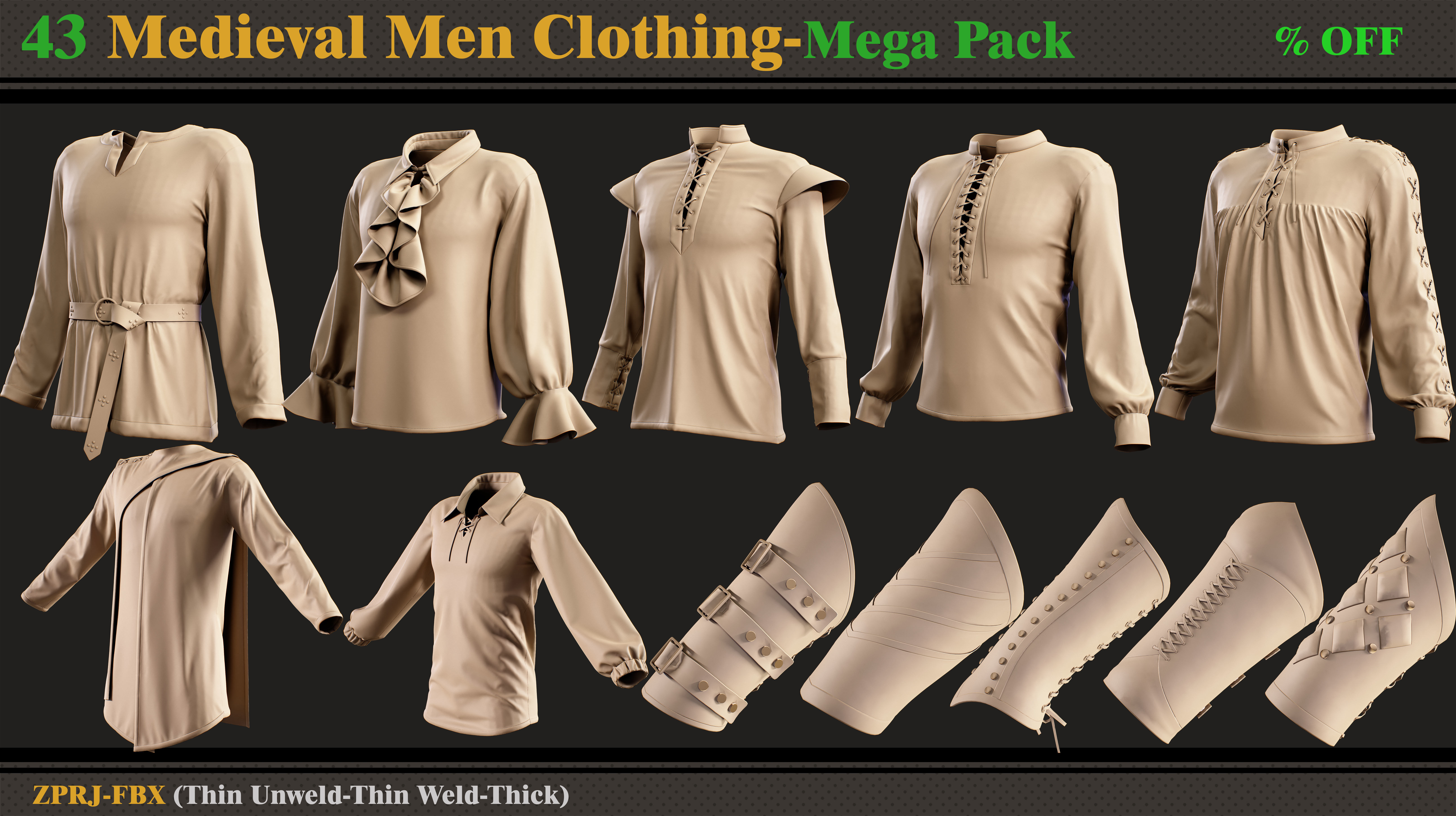 43 Medieval Men Clothing-MEGA PACK 3D model_1
