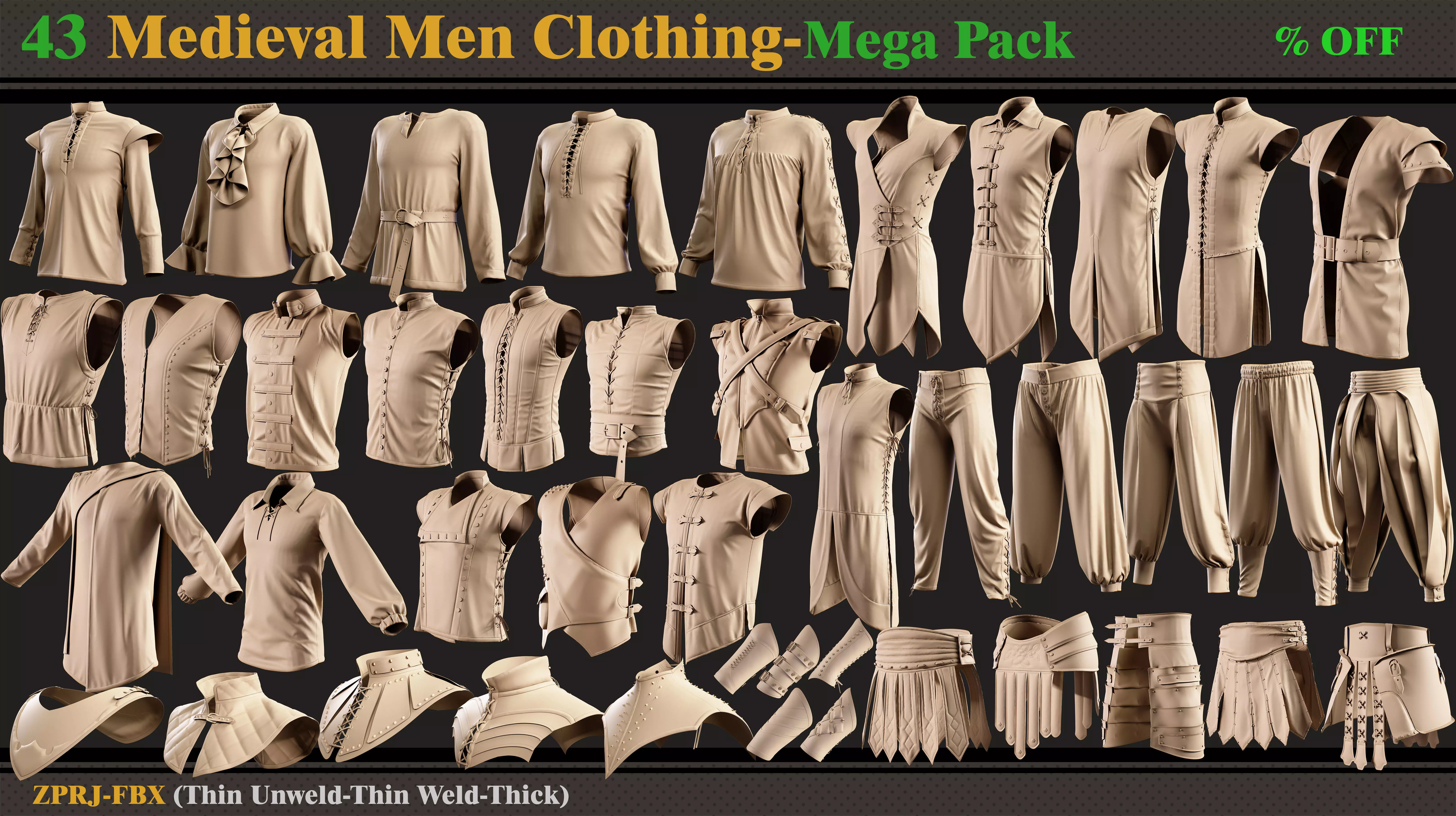 43 Medieval Men Clothing-MEGA PACK 3D model_0