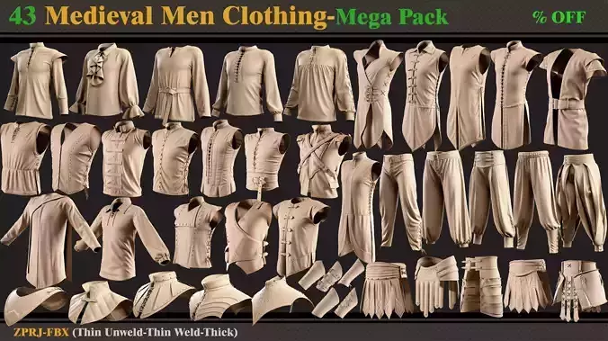 43 Medieval Men Clothing-MEGA PACK 3D model