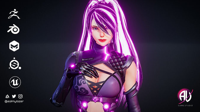Evelynn V3 - Scifi Cyberpunk Character Low-poly 3D model