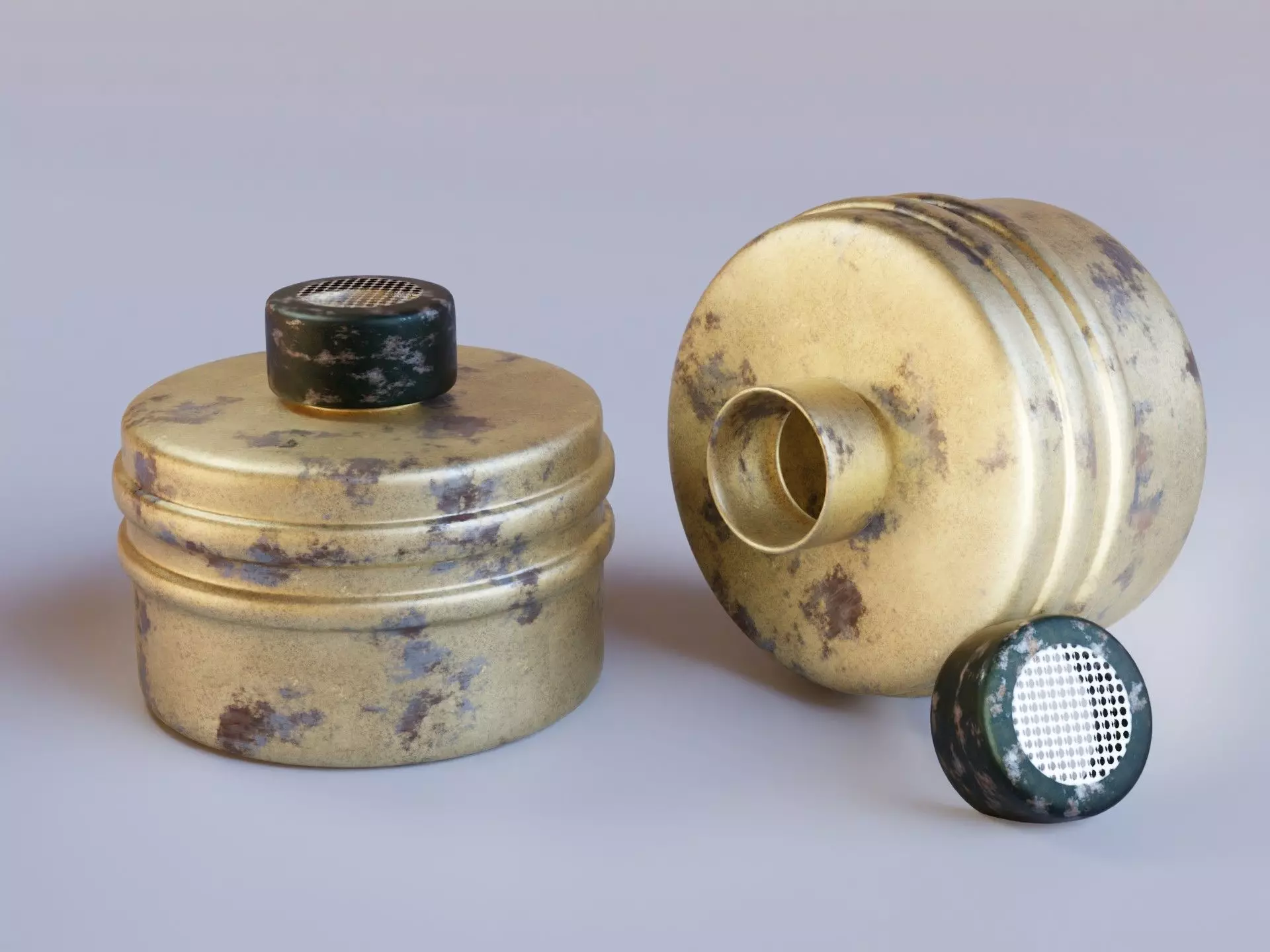 Gold gas face mask filter Low-poly 3D model_0