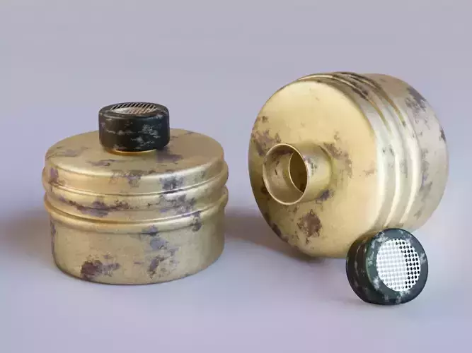 Gold gas face mask filter Low-poly 3D model