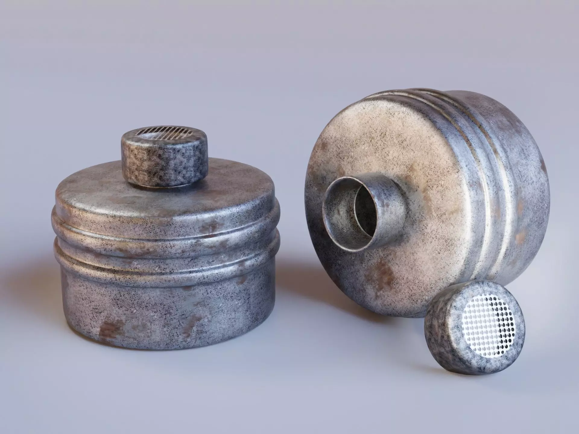 Gray gas face mask filter Low-poly 3D model_0