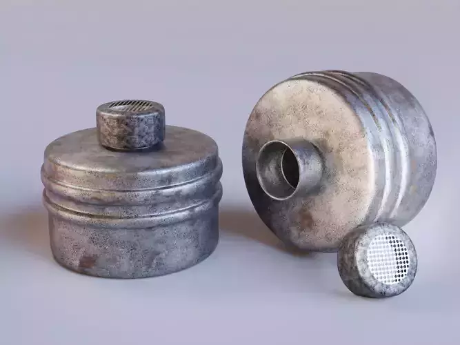 Gray gas face mask filter Low-poly 3D model