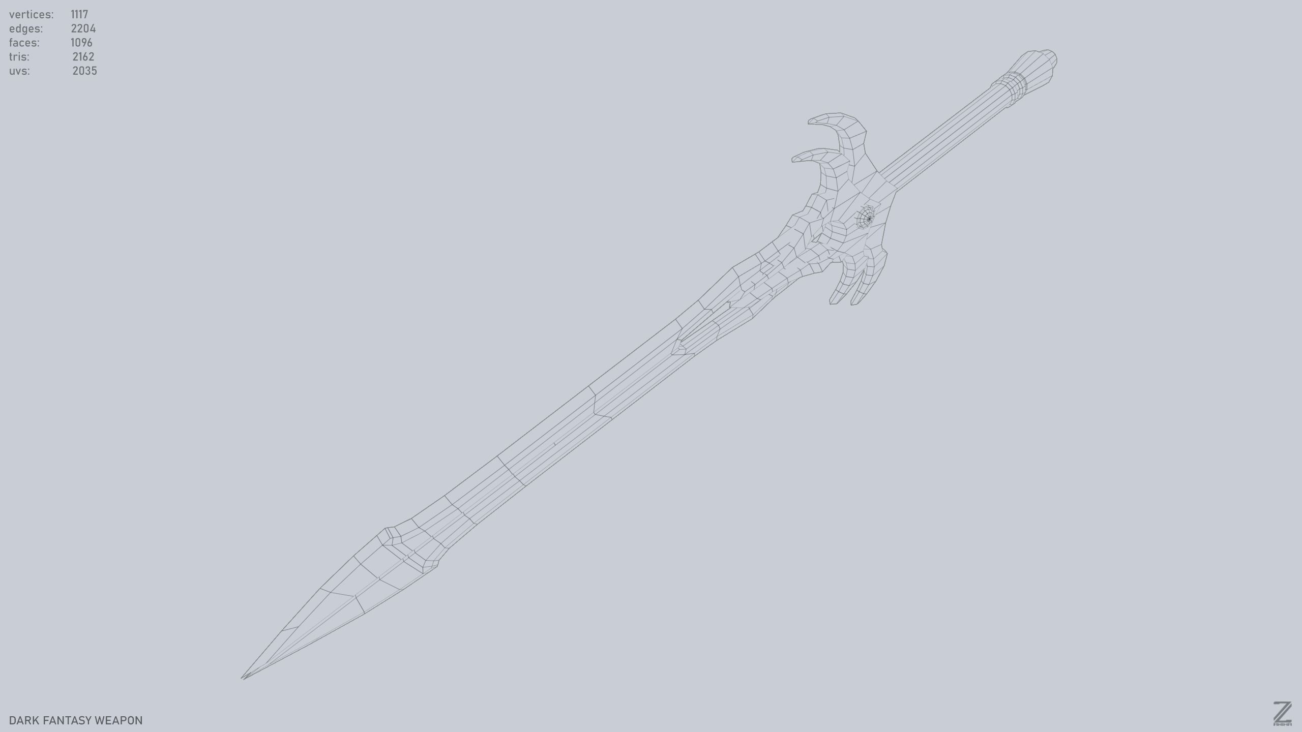 Dark fantasy weapon Low-poly 3D model_14