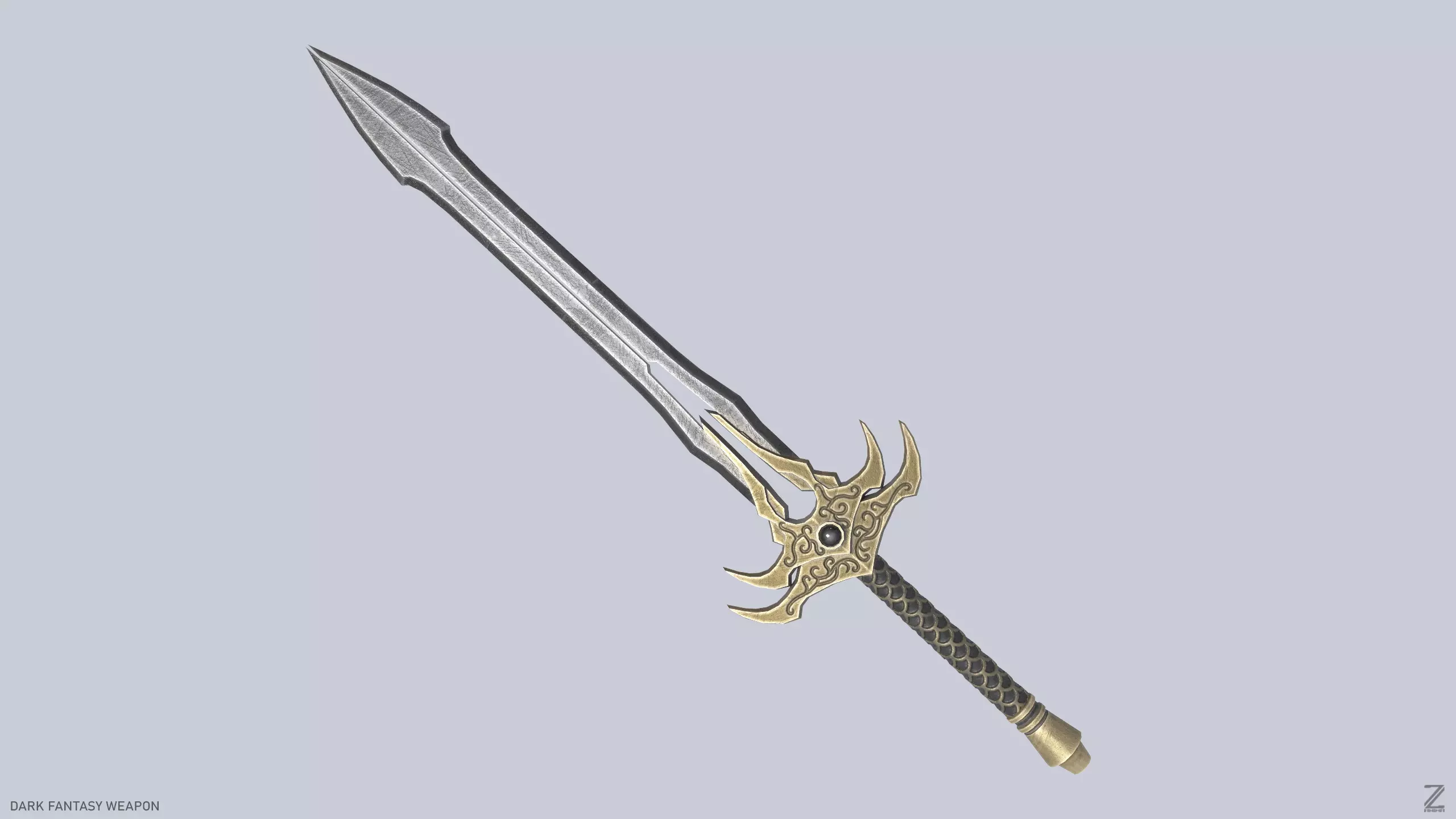 Dark fantasy weapon Low-poly 3D model_0