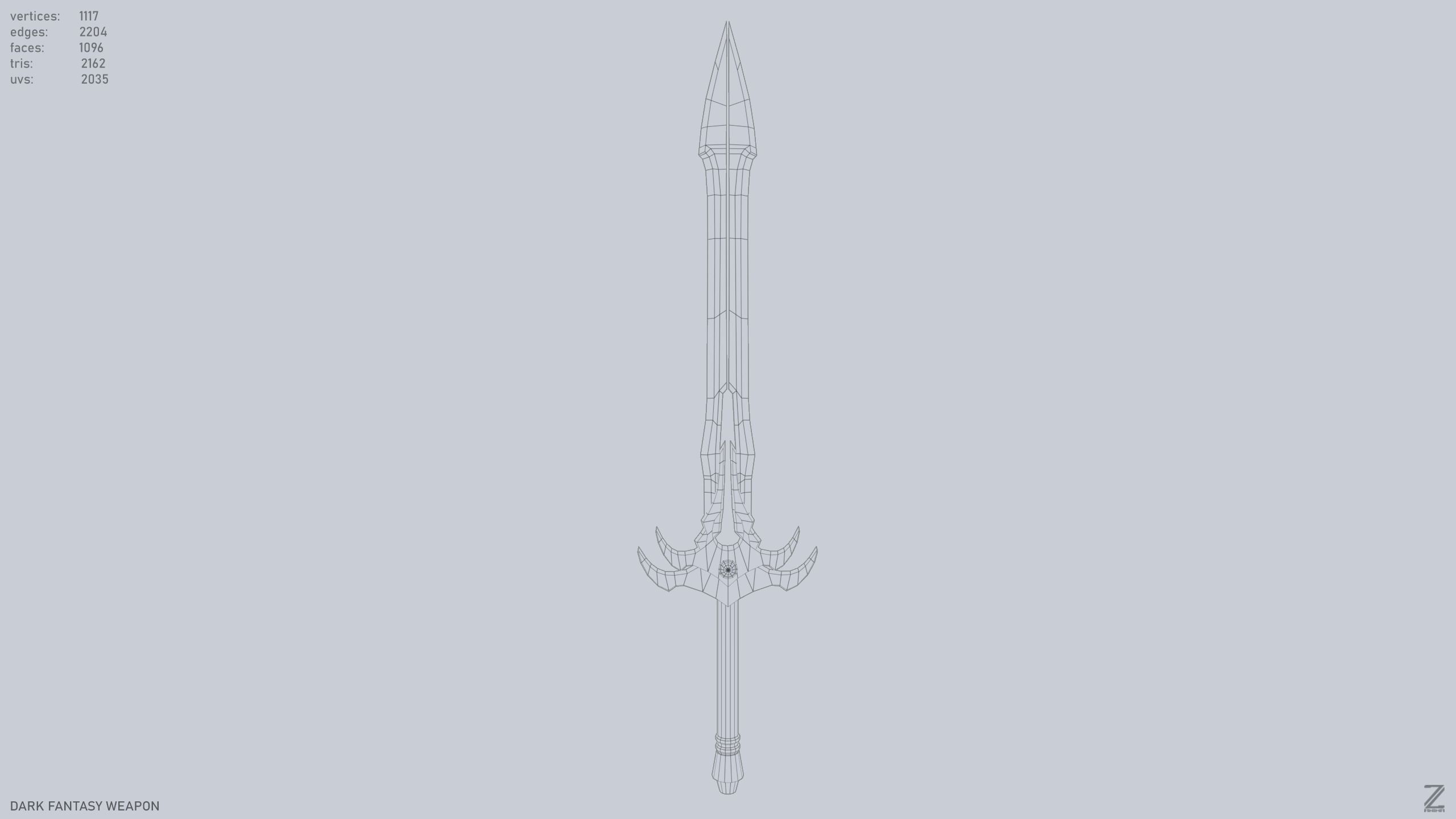Dark fantasy weapon Low-poly 3D model_8