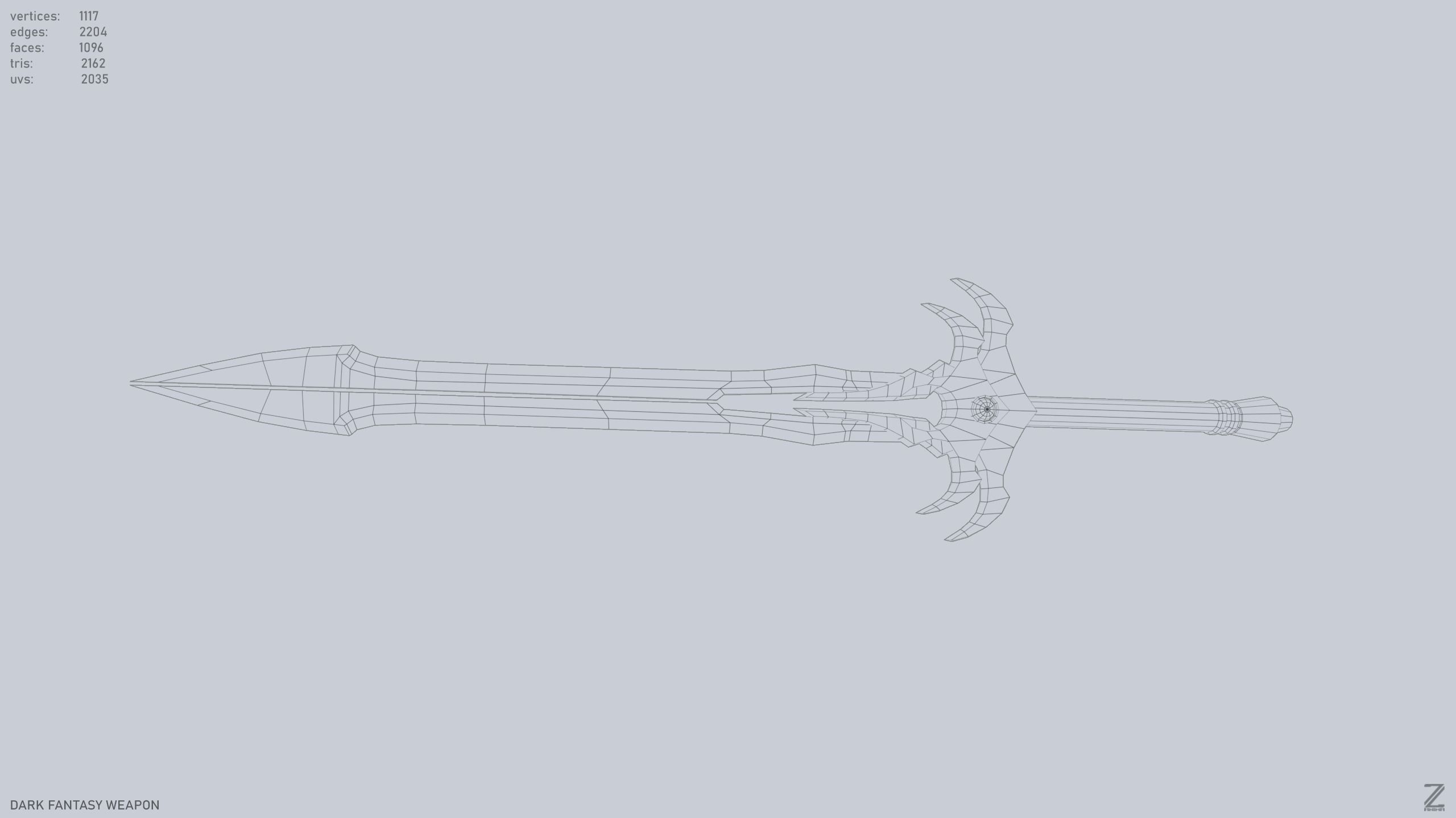Dark fantasy weapon Low-poly 3D model_10