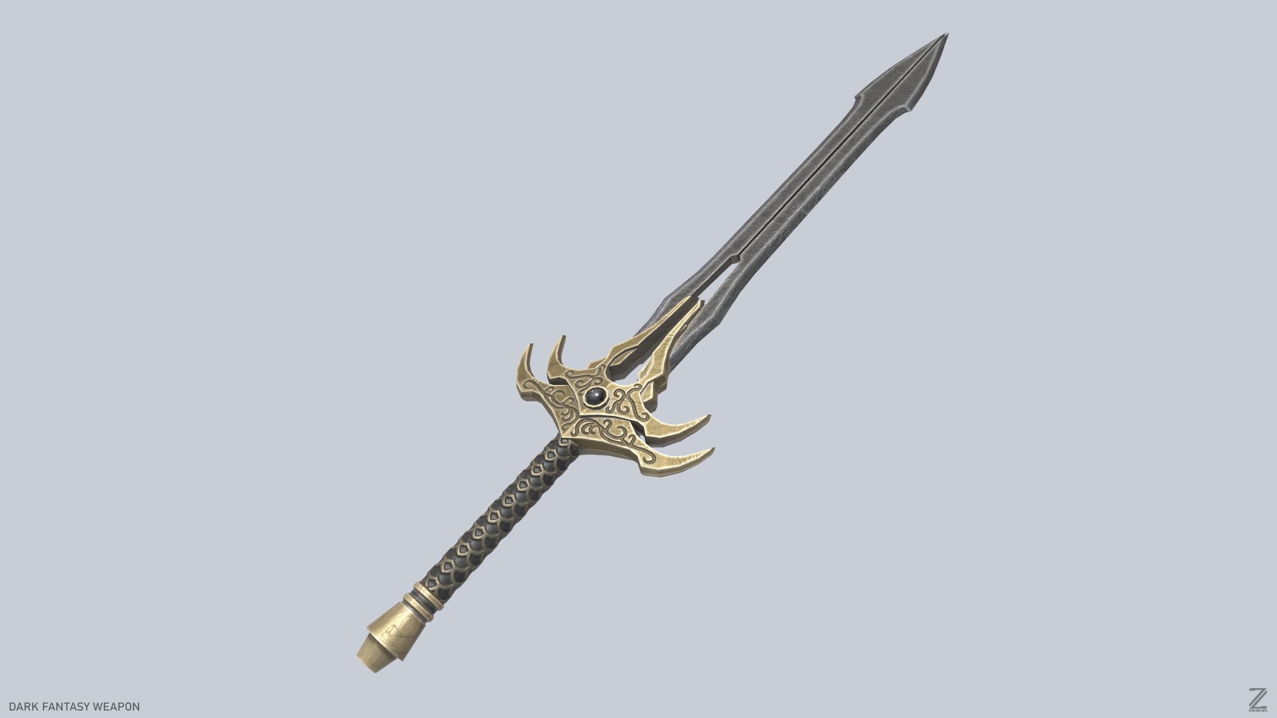 Dark fantasy weapon Low-poly 3D model_5