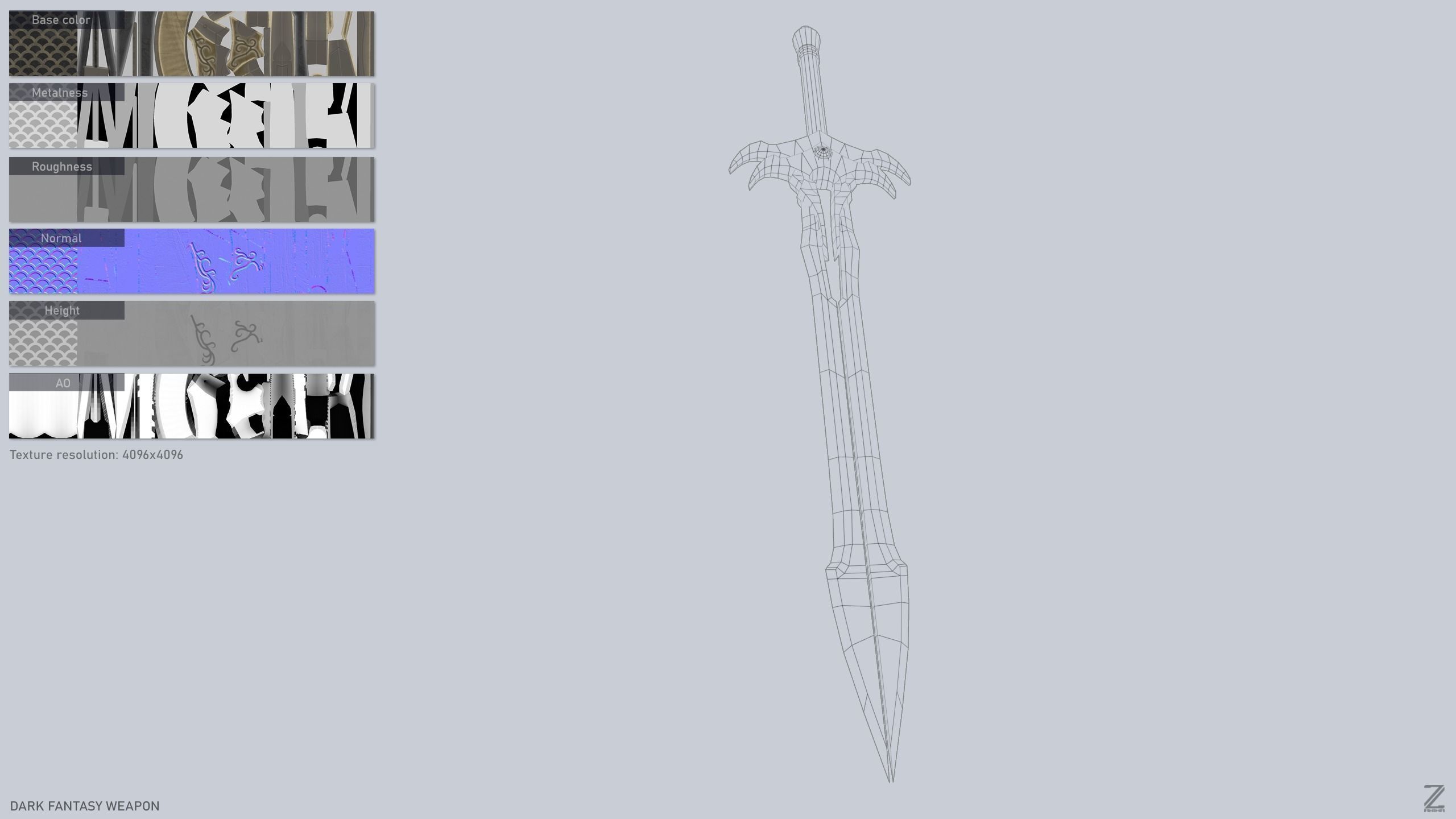 Dark fantasy weapon Low-poly 3D model_2
