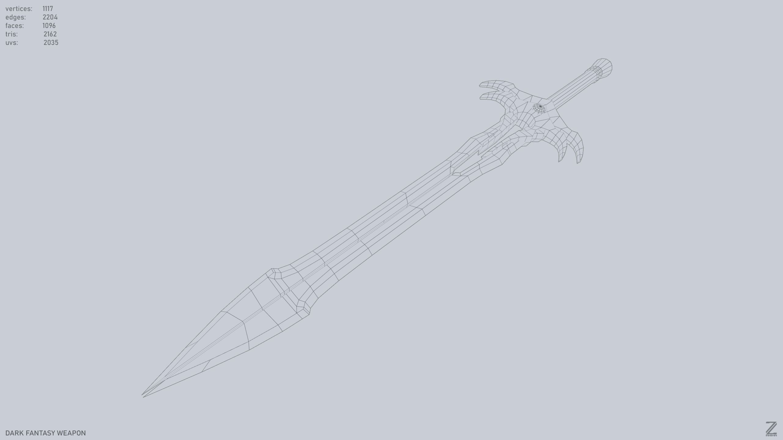 Dark fantasy weapon Low-poly 3D model_12