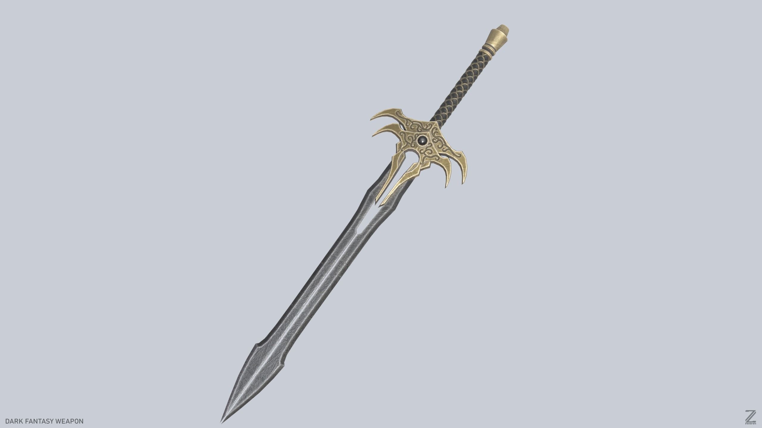 Dark fantasy weapon Low-poly 3D model_4