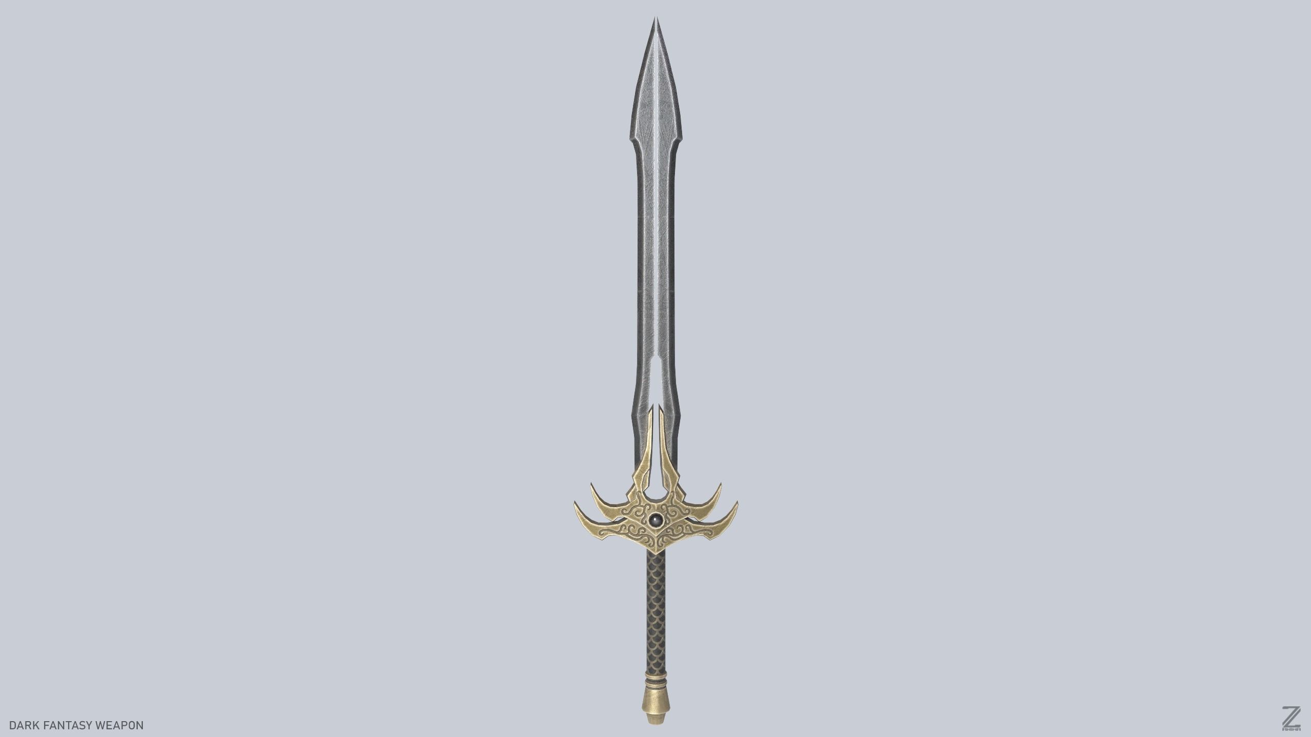 Dark fantasy weapon Low-poly 3D model_1