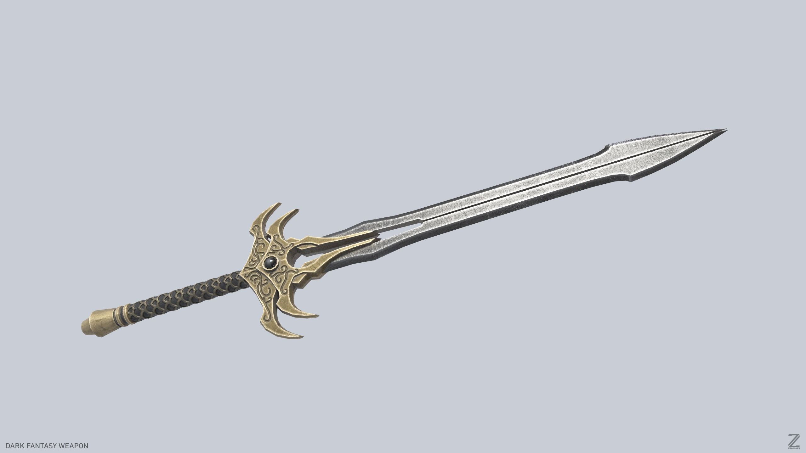 Dark fantasy weapon Low-poly 3D model_7