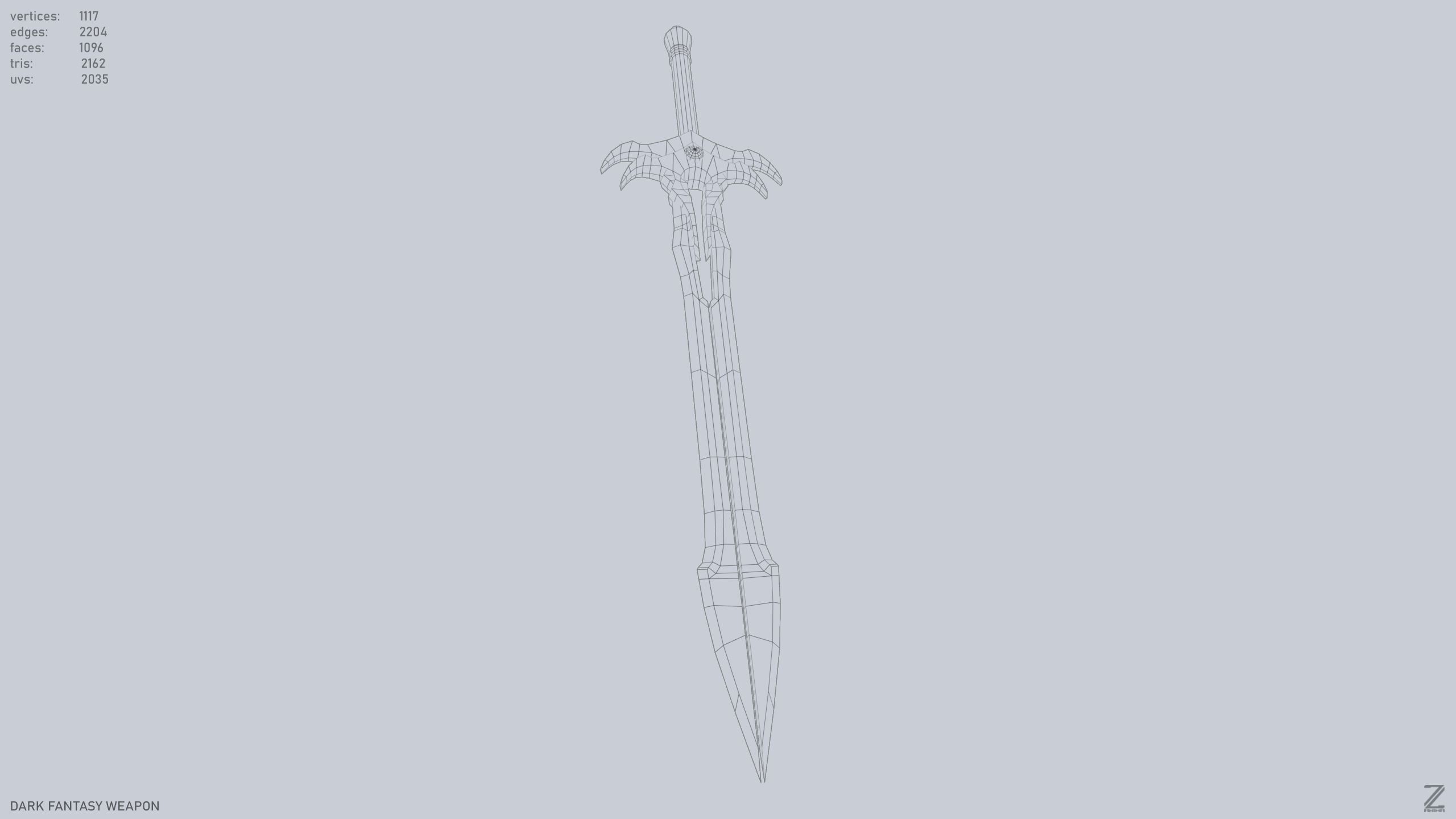 Dark fantasy weapon Low-poly 3D model_11