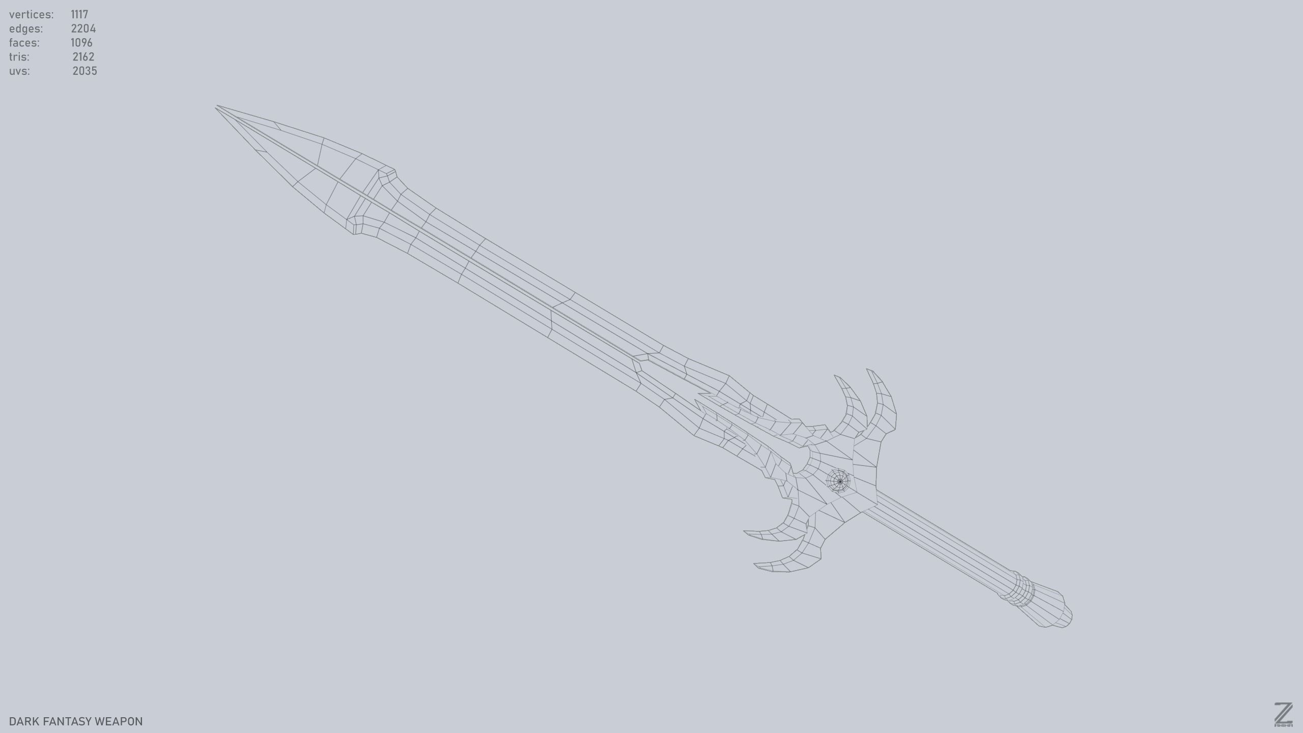 Dark fantasy weapon Low-poly 3D model_9
