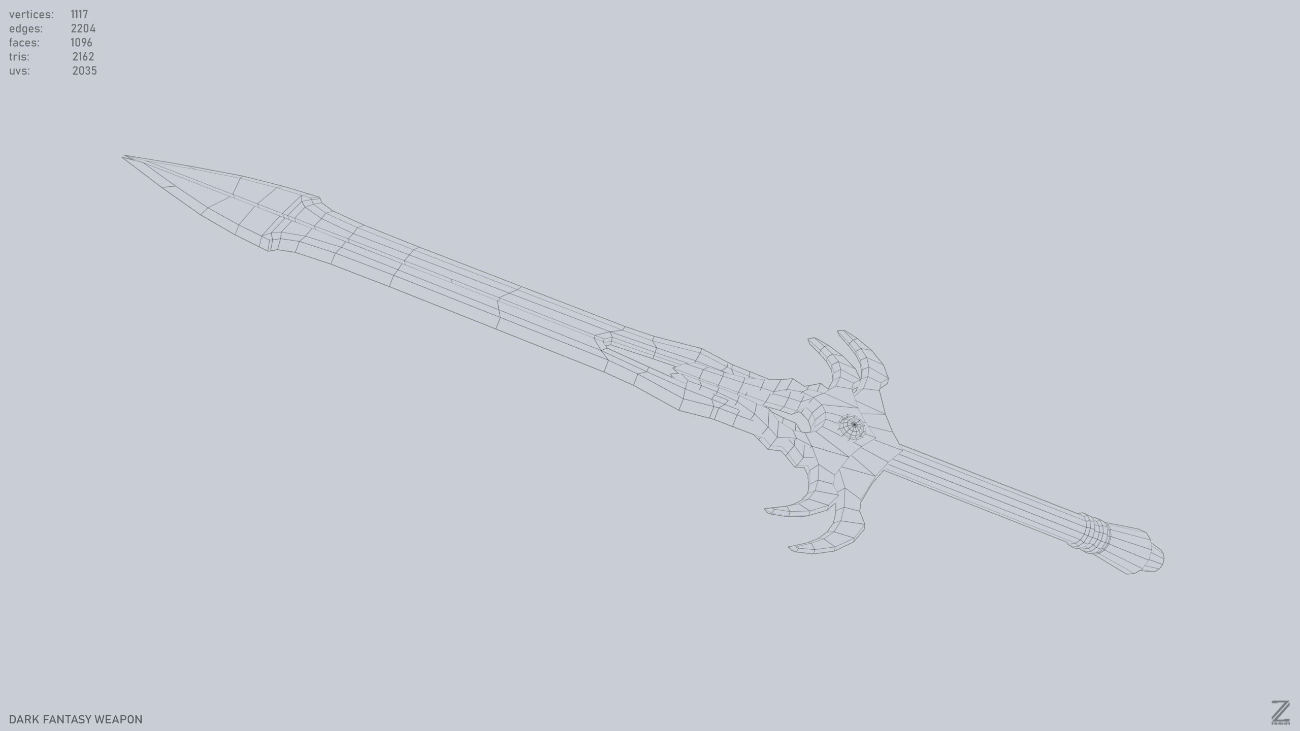 Dark fantasy weapon Low-poly 3D model_13
