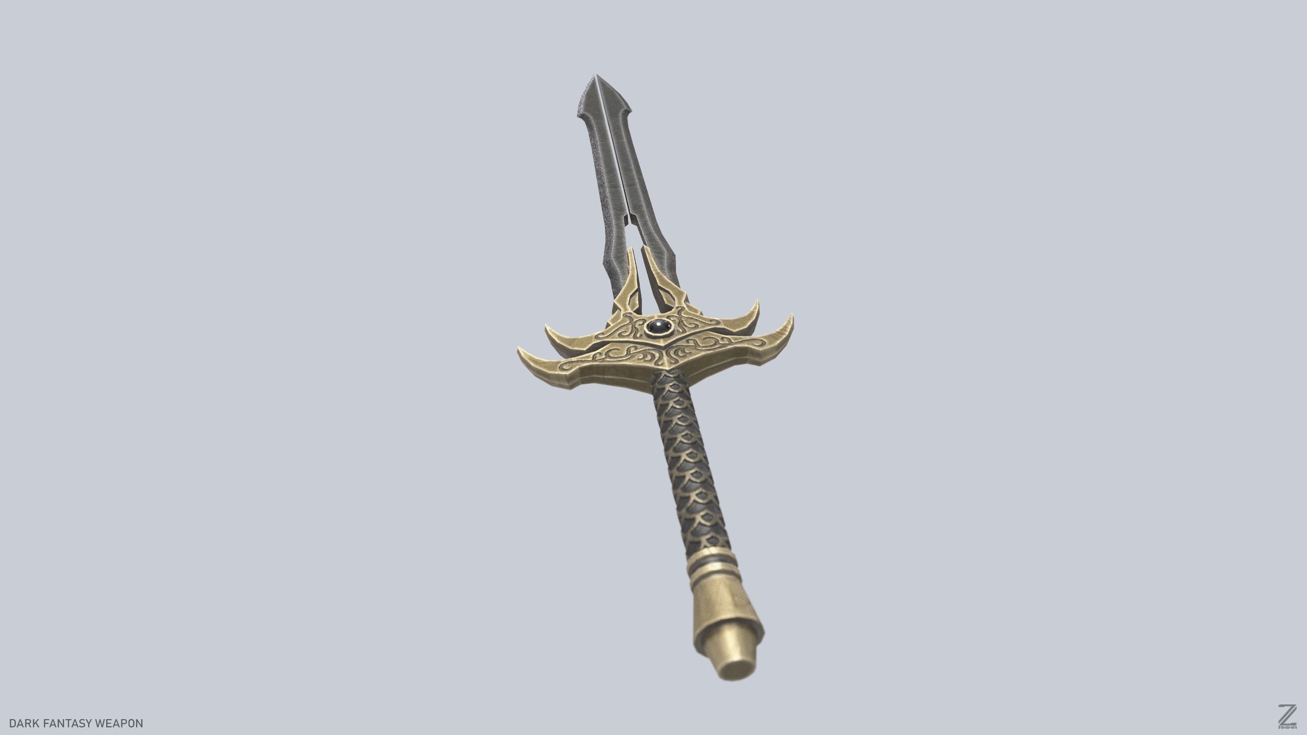 Dark fantasy weapon Low-poly 3D model_6