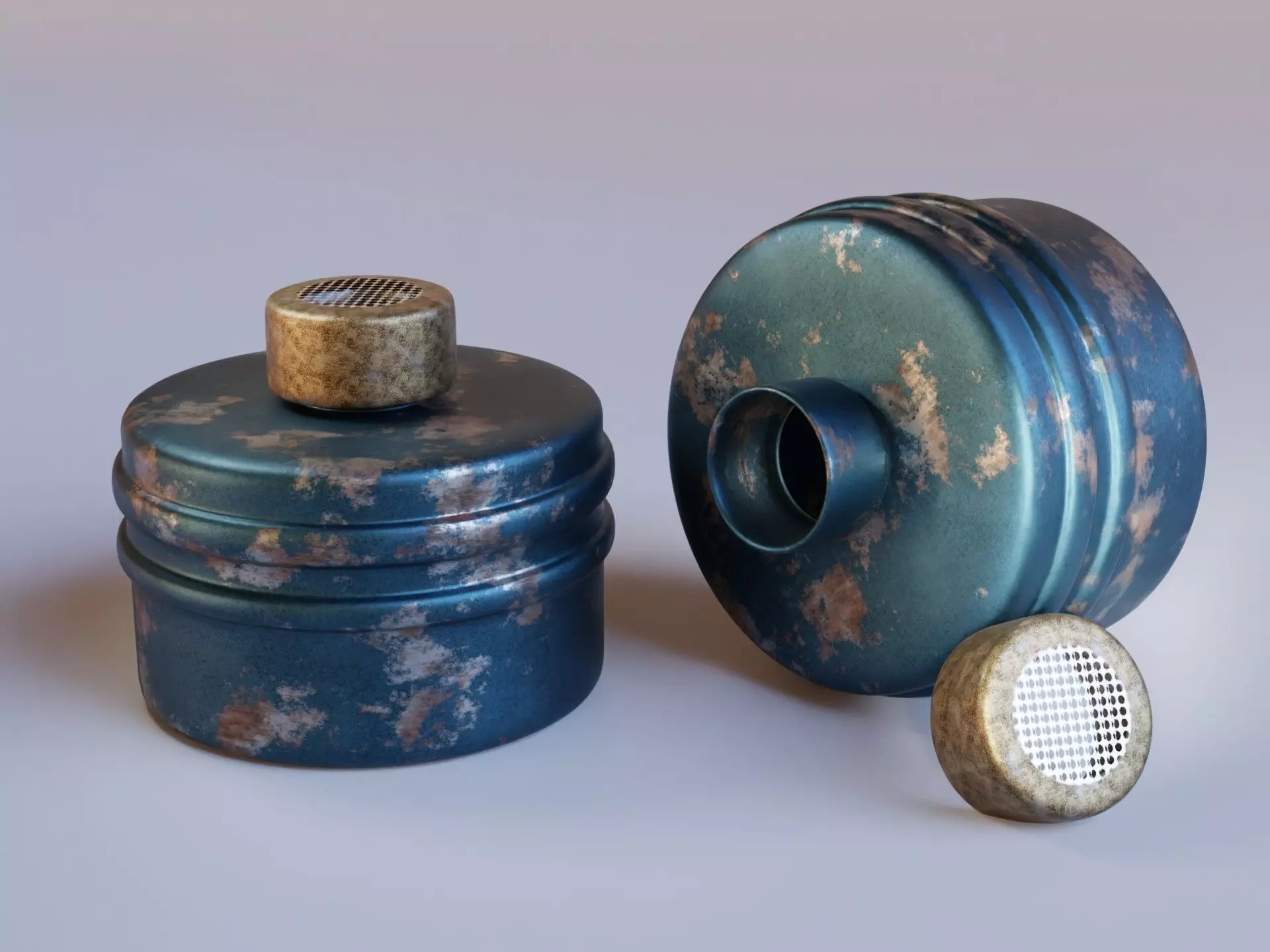 Blue gas face mask filter Low-poly 3D model_0