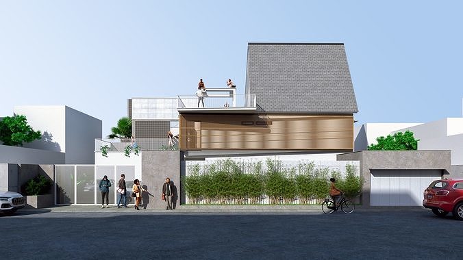 Exterior Interior of Boarding House with 21 Bedrooms Low-poly 3D model