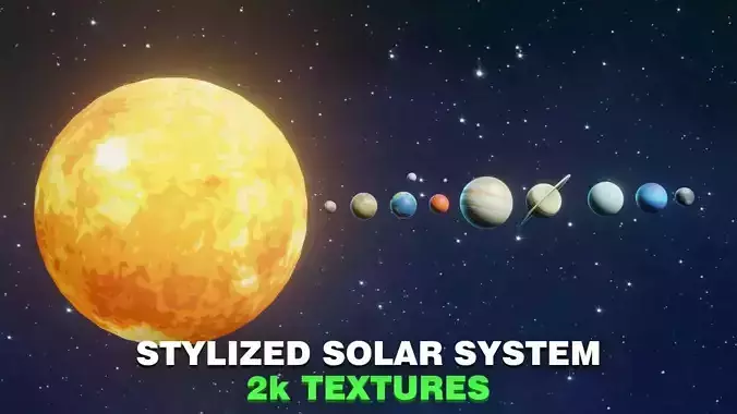 Stylized Solar System 3D Model 2k Textures Low-poly 3D model