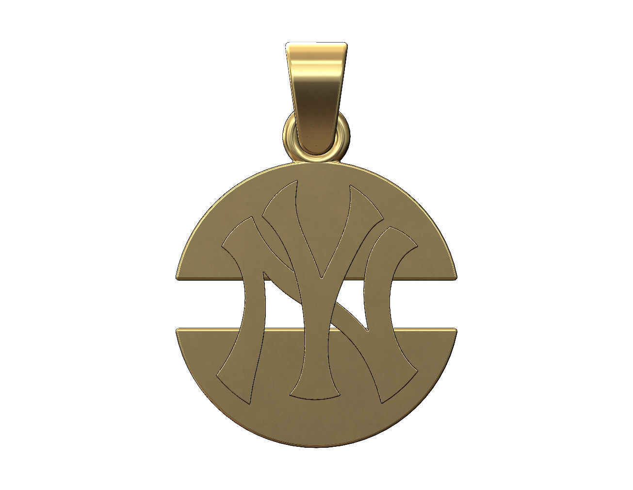 NY logo split round pendant with bail 3D print model_1
