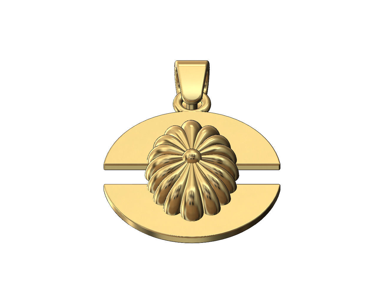 Ribbed ornament split round pendant with bail 3D print model_2