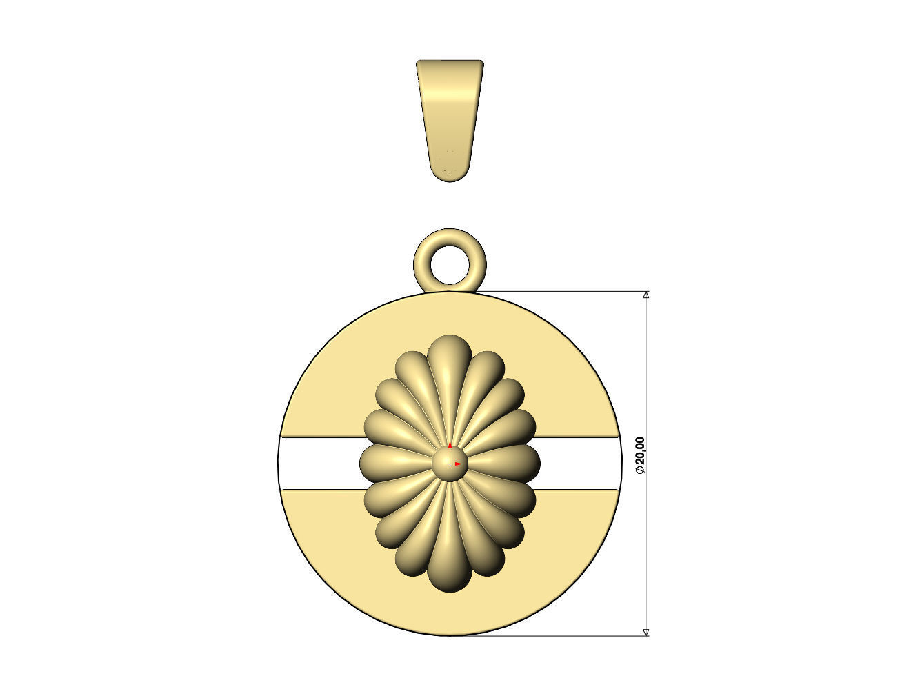Ribbed ornament split round pendant with bail 3D print model_7