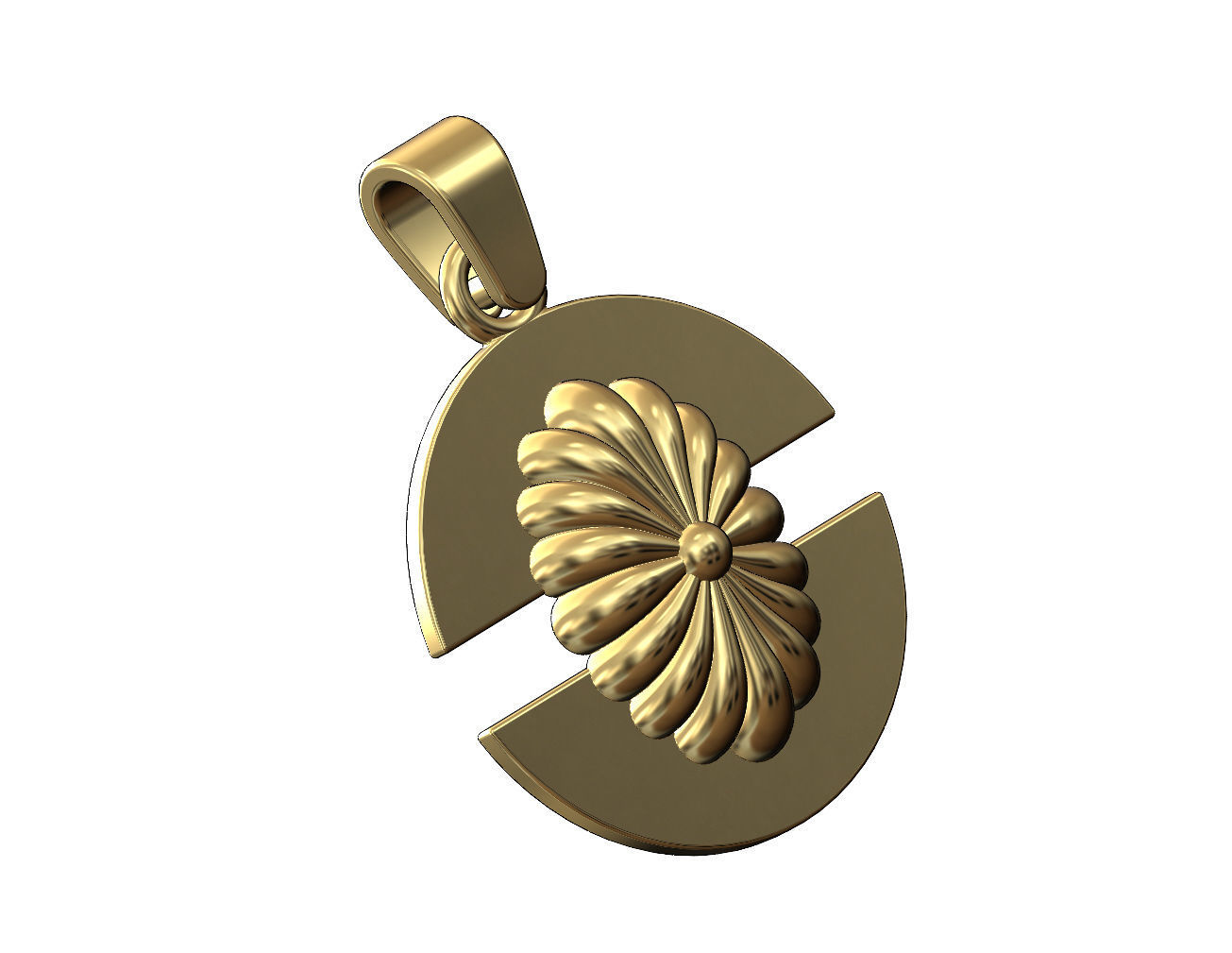 Ribbed ornament split round pendant with bail 3D print model_3