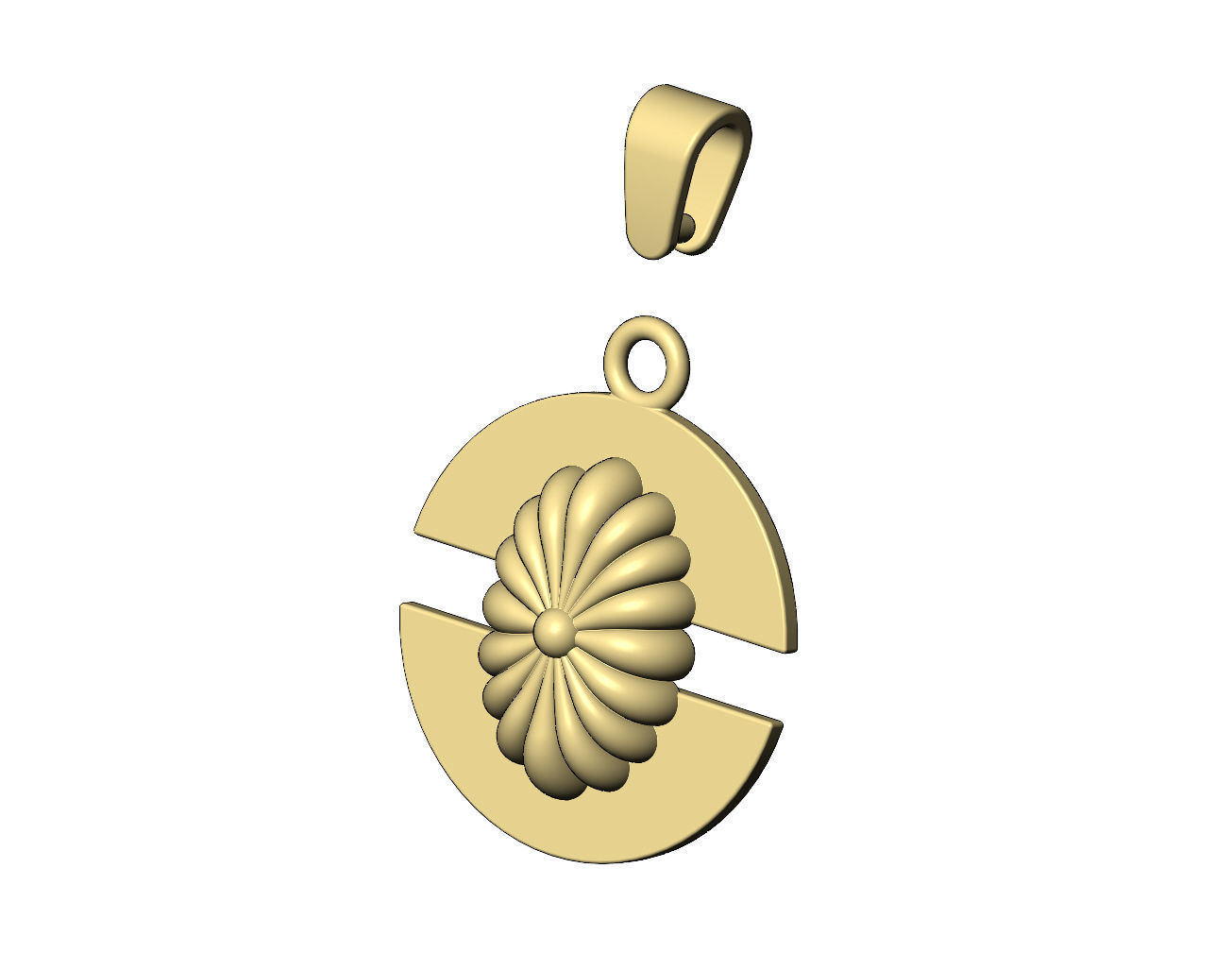 Ribbed ornament split round pendant with bail 3D print model_6