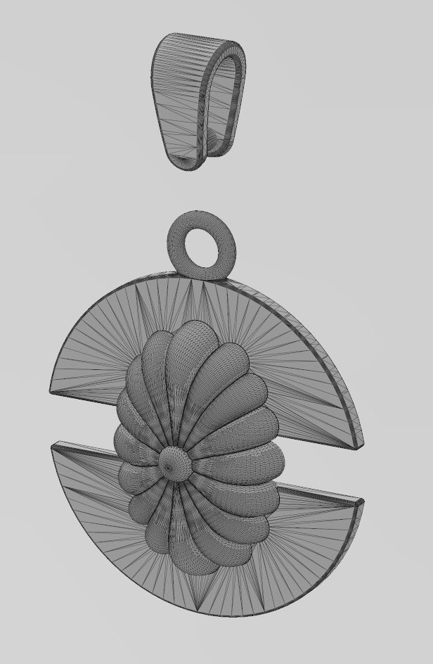 Ribbed ornament split round pendant with bail 3D print model_13