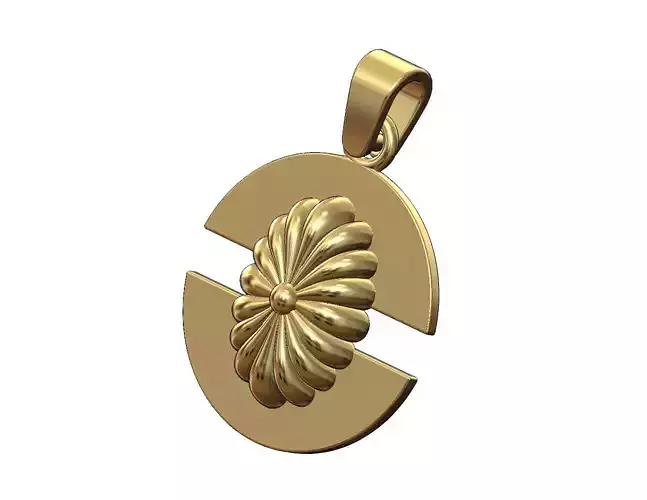 Ribbed ornament split round pendant with bail