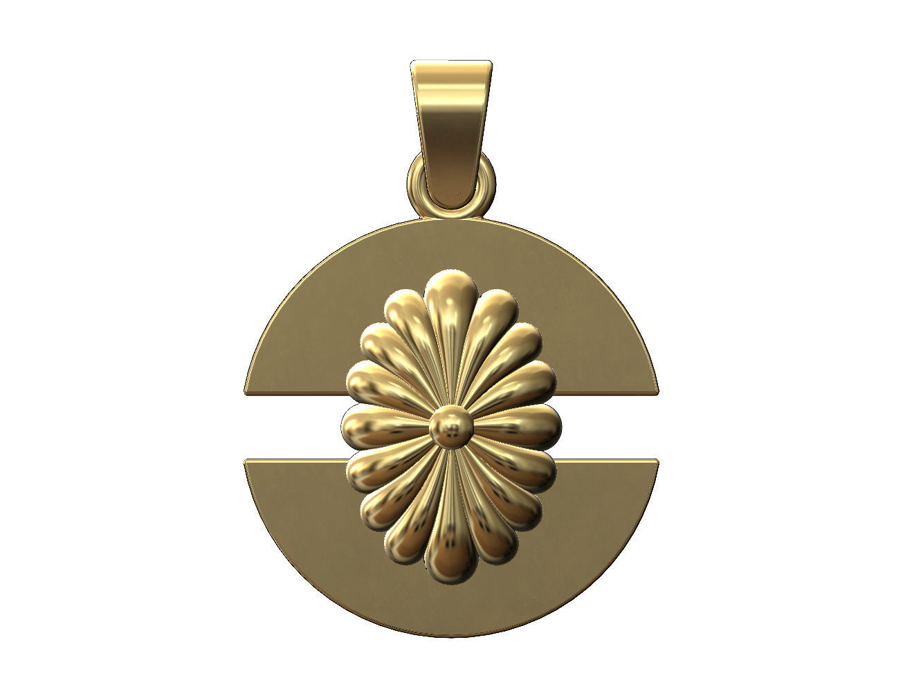 Ribbed ornament split round pendant with bail 3D print model_1