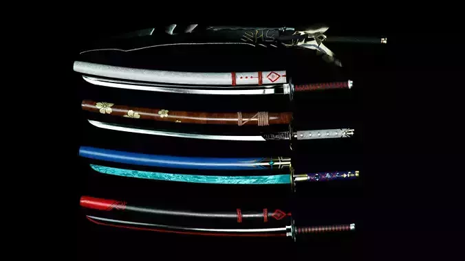 Legendary  Katanas Pack plus Great Sword Low-poly 3D model