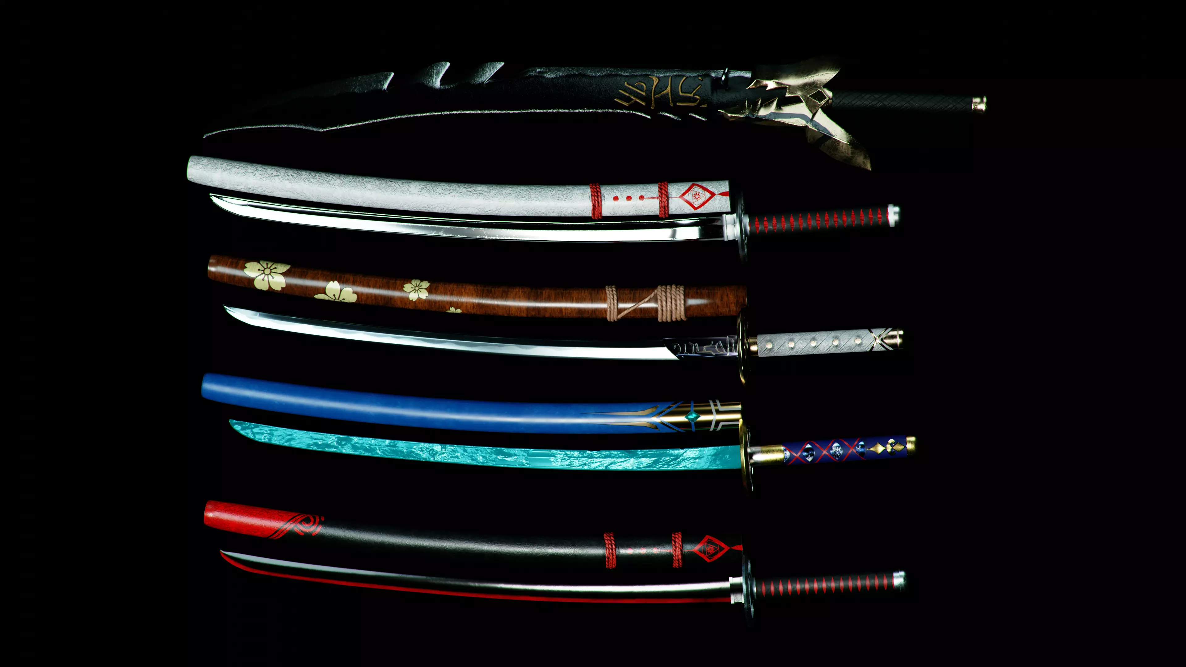 Legendary Katanas Pack plus Great Sword Low-poly 3D model_0