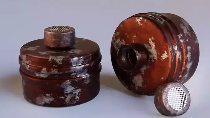 Brown dirty gas face mask filter