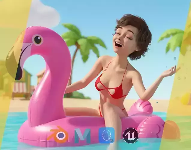 toon Girl Female Character Low-poly 3D model