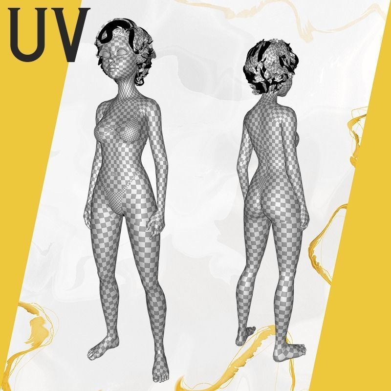 toon Girl Female Character Low-poly 3D model_36