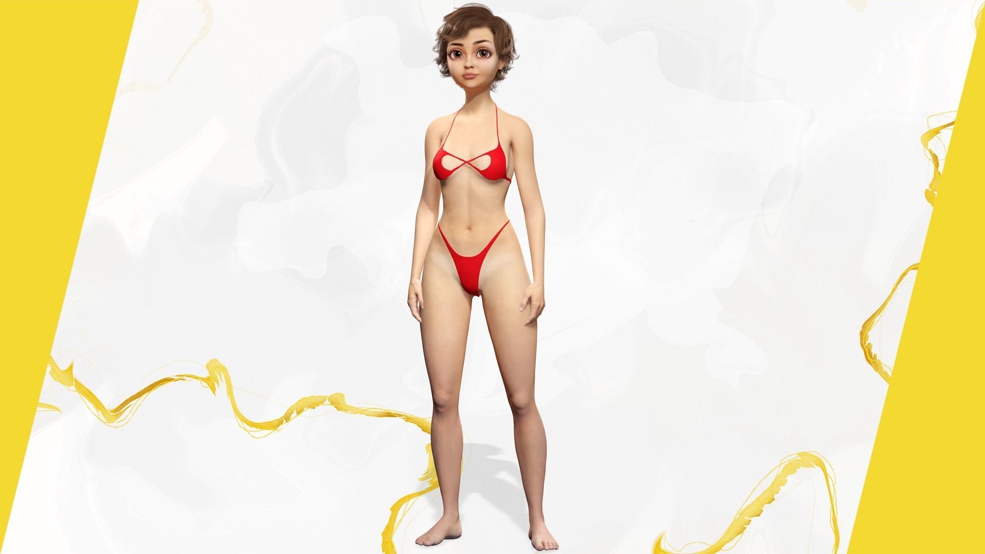 toon Girl Female Character Low-poly 3D model_2