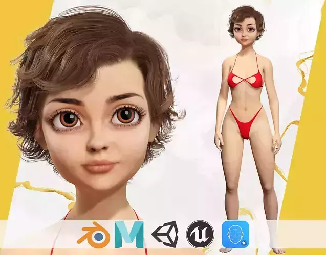 toon Girl Female Character Low-poly 3D model