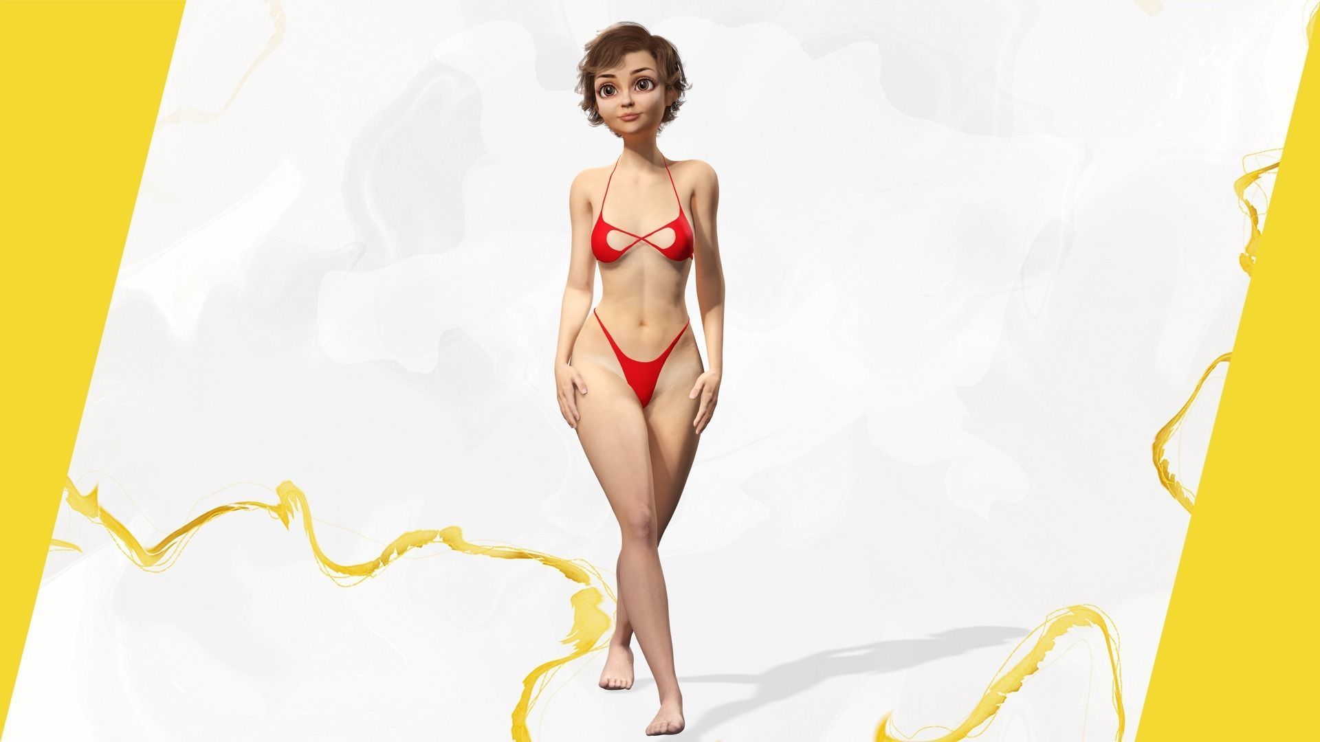 toon Girl Female Character Low-poly 3D model_10