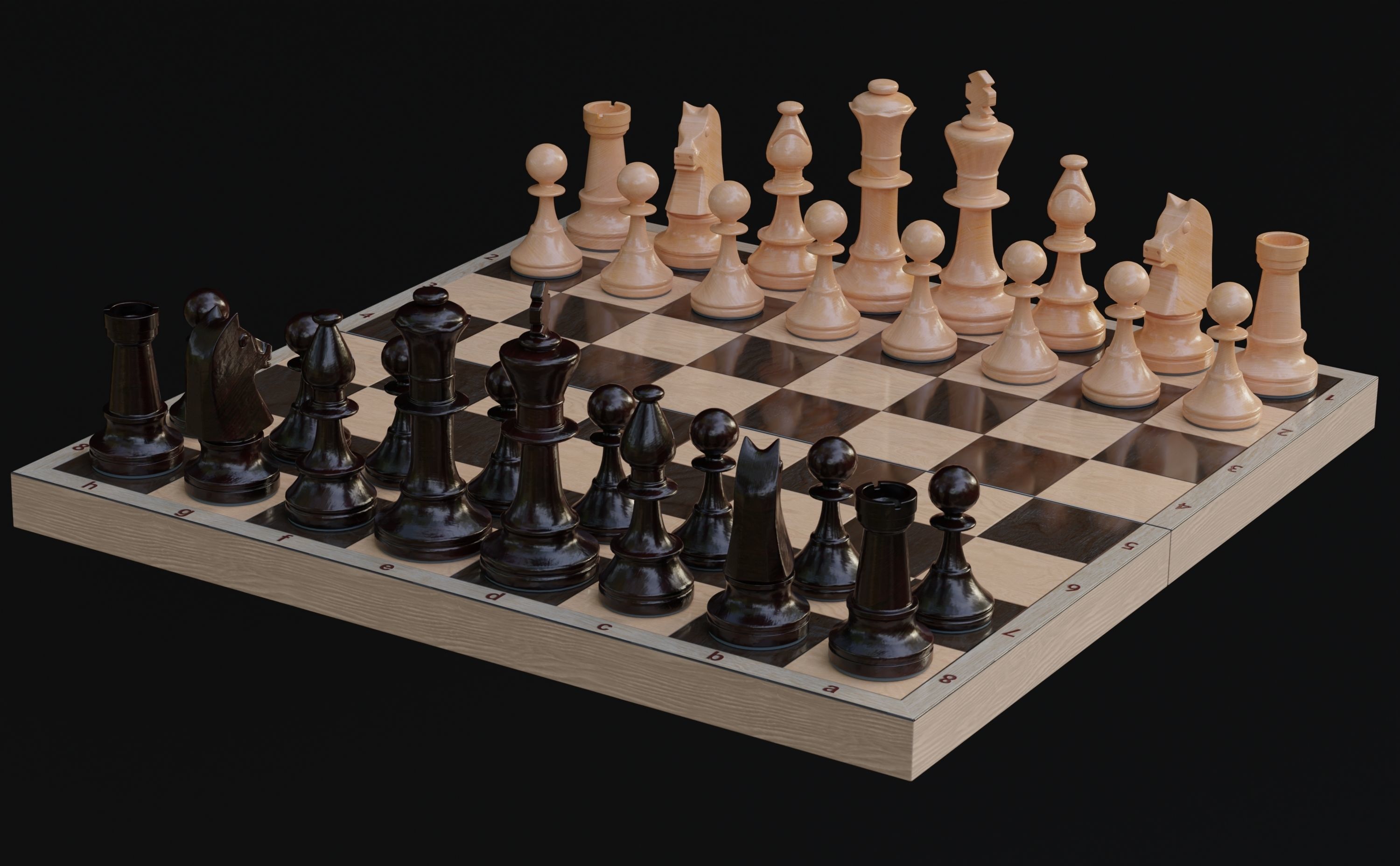 Chess board and figures Low-poly 3D model_3