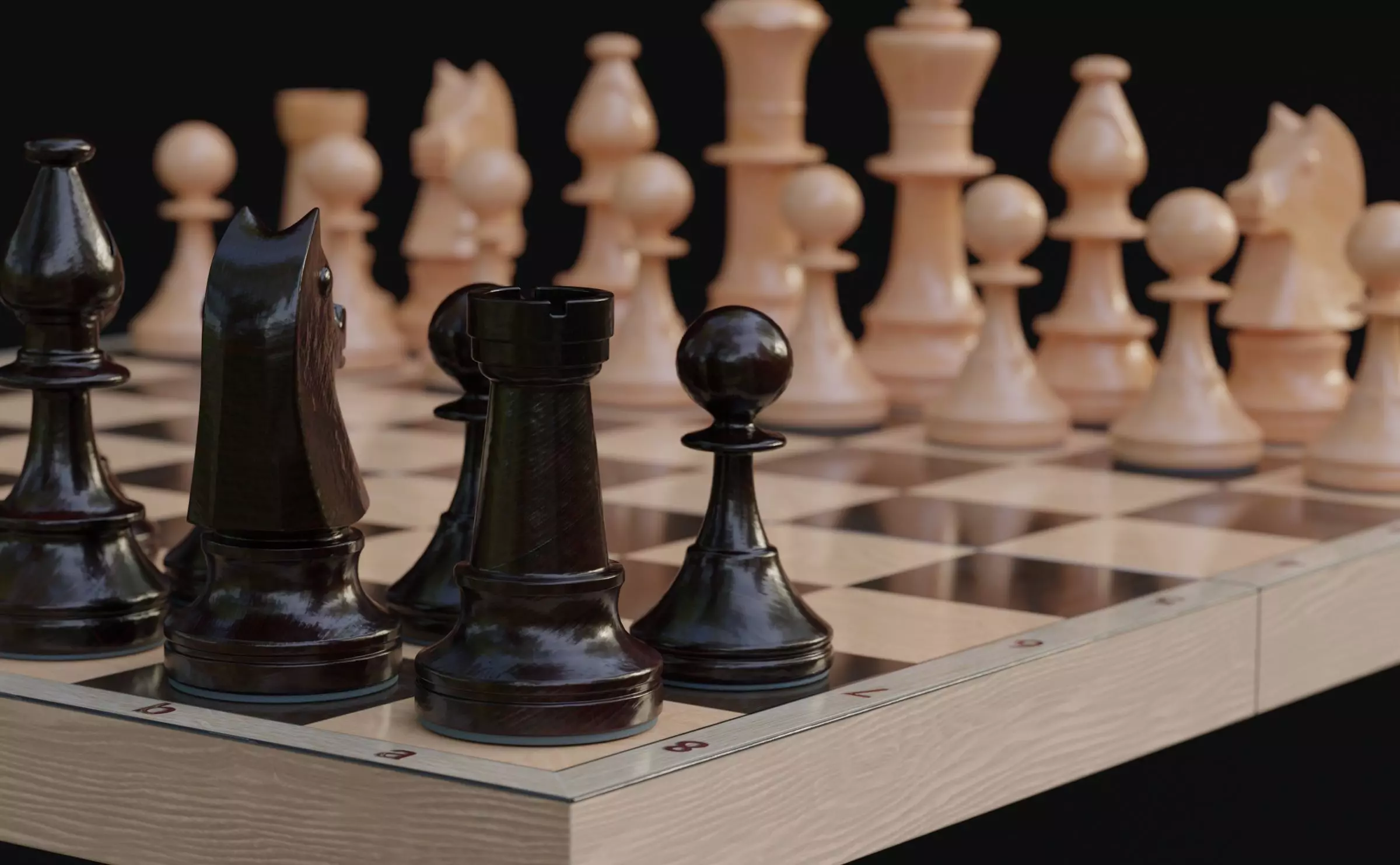 Chess board and figures Low-poly 3D model_0