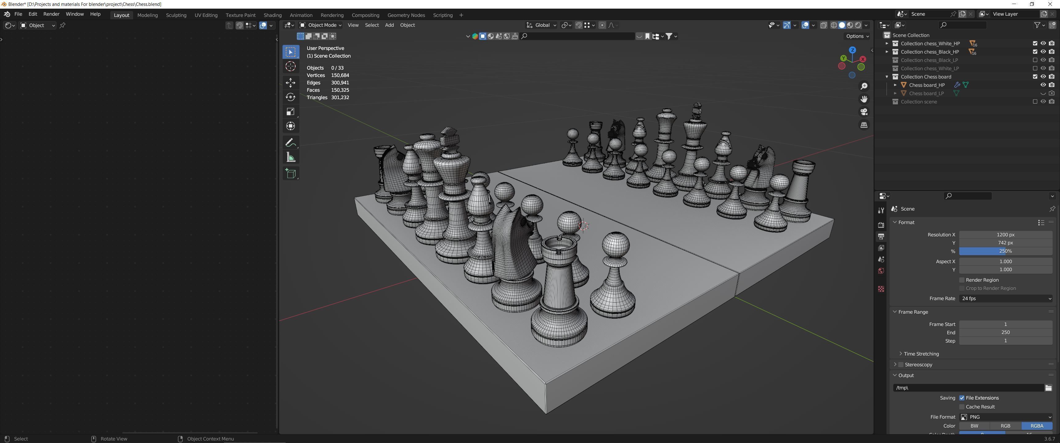 Chess board and figures Low-poly 3D model_5